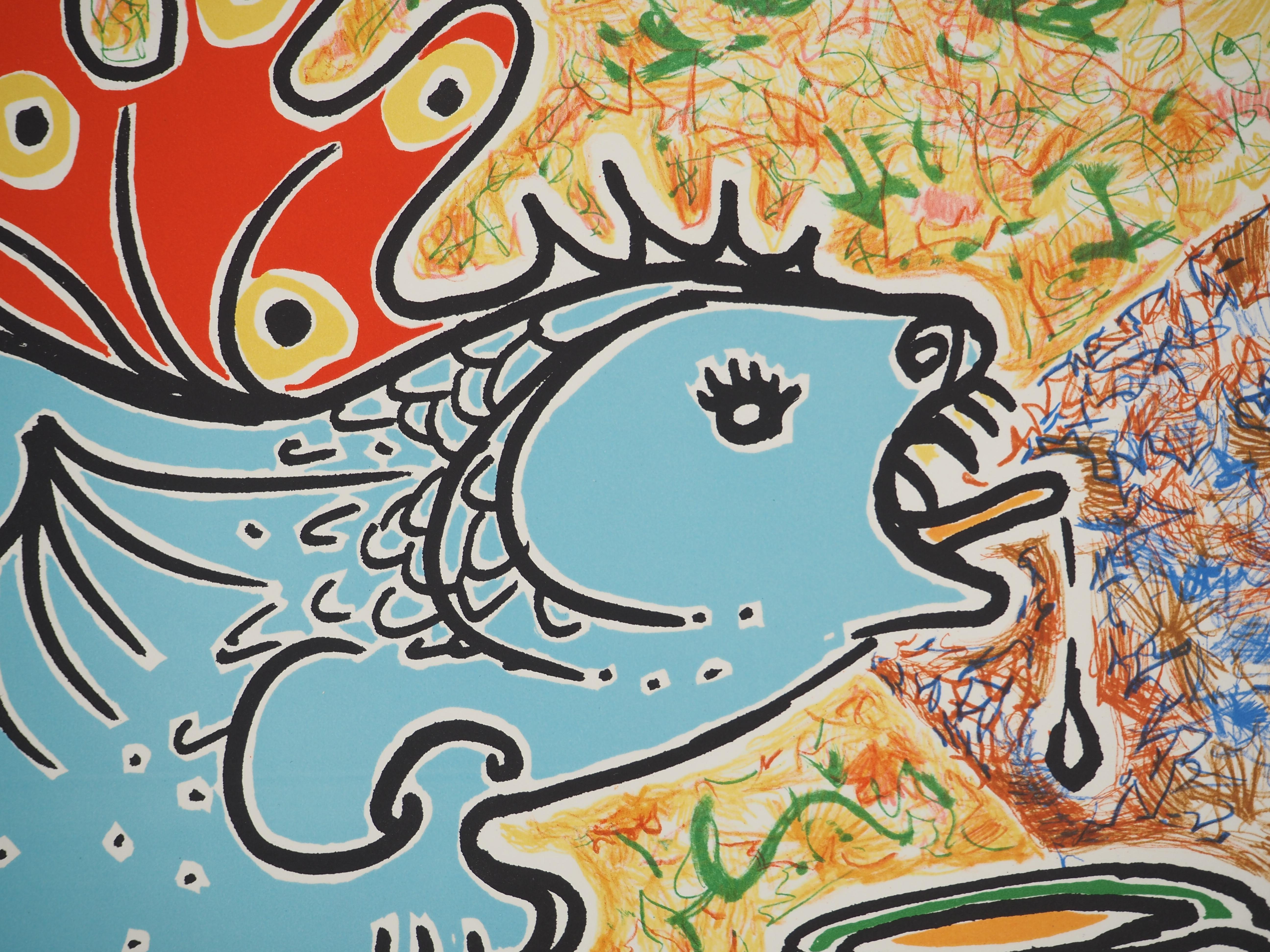 Salvador DALI
I Vitraux: Il pesce, 1973

Litografia originale
Firmato a matita  
Edizione numerata di 250 copie 
Su pergamena Arches, 48 x 65 cm (c. 18,9 x 25,6 pollici)

Riferimenti : 
- Catalogo ragionato Campo #76-2E
- Catalogo ragionato Michler