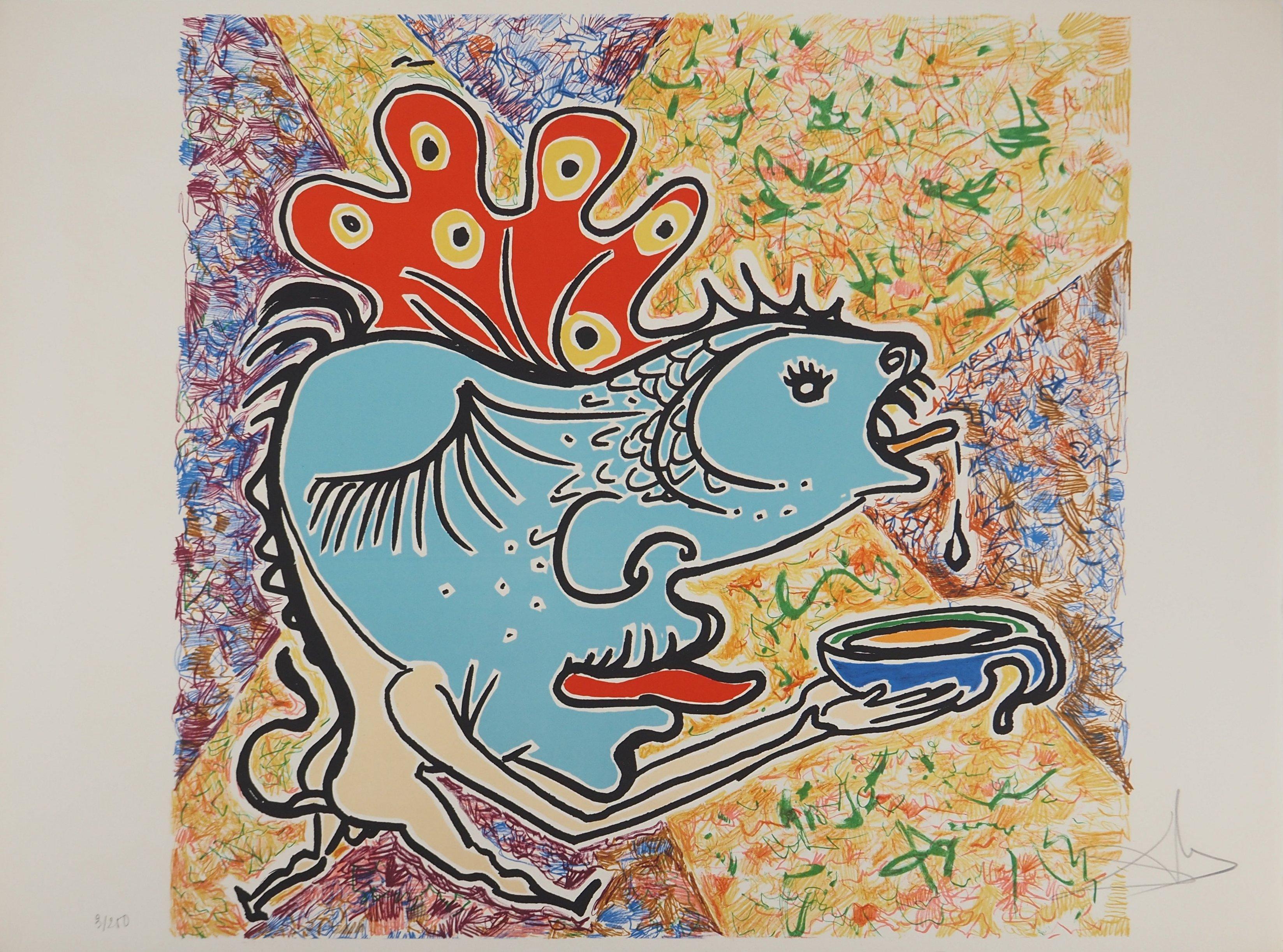 Figurative Print di Salvador Dalí - The Vitraux: The Surrealist Fish - Litografia originale firmata (Field #76-2E)