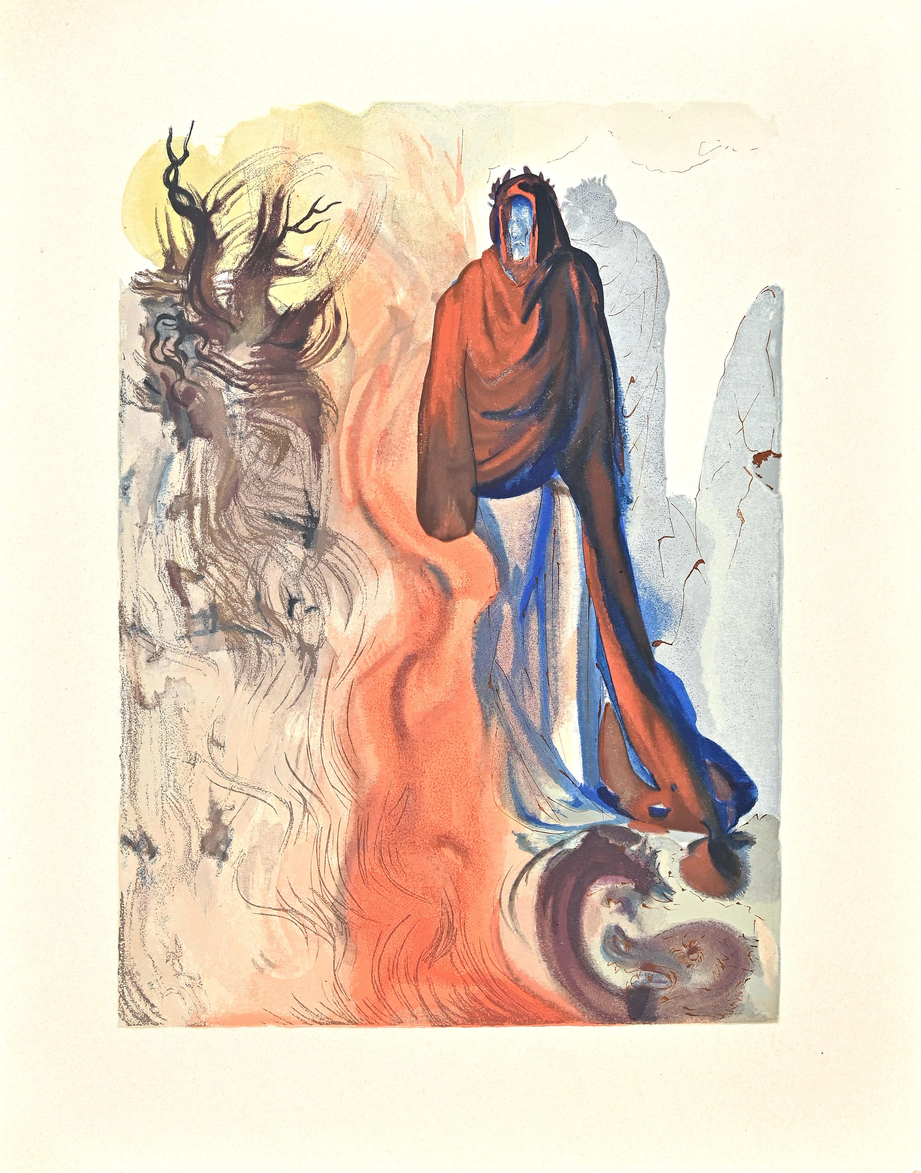 Salvador Dalí Figurative Print - The Waterfall of the Phlegethon - Woodcut Print attr. to S. Dalì - 1963