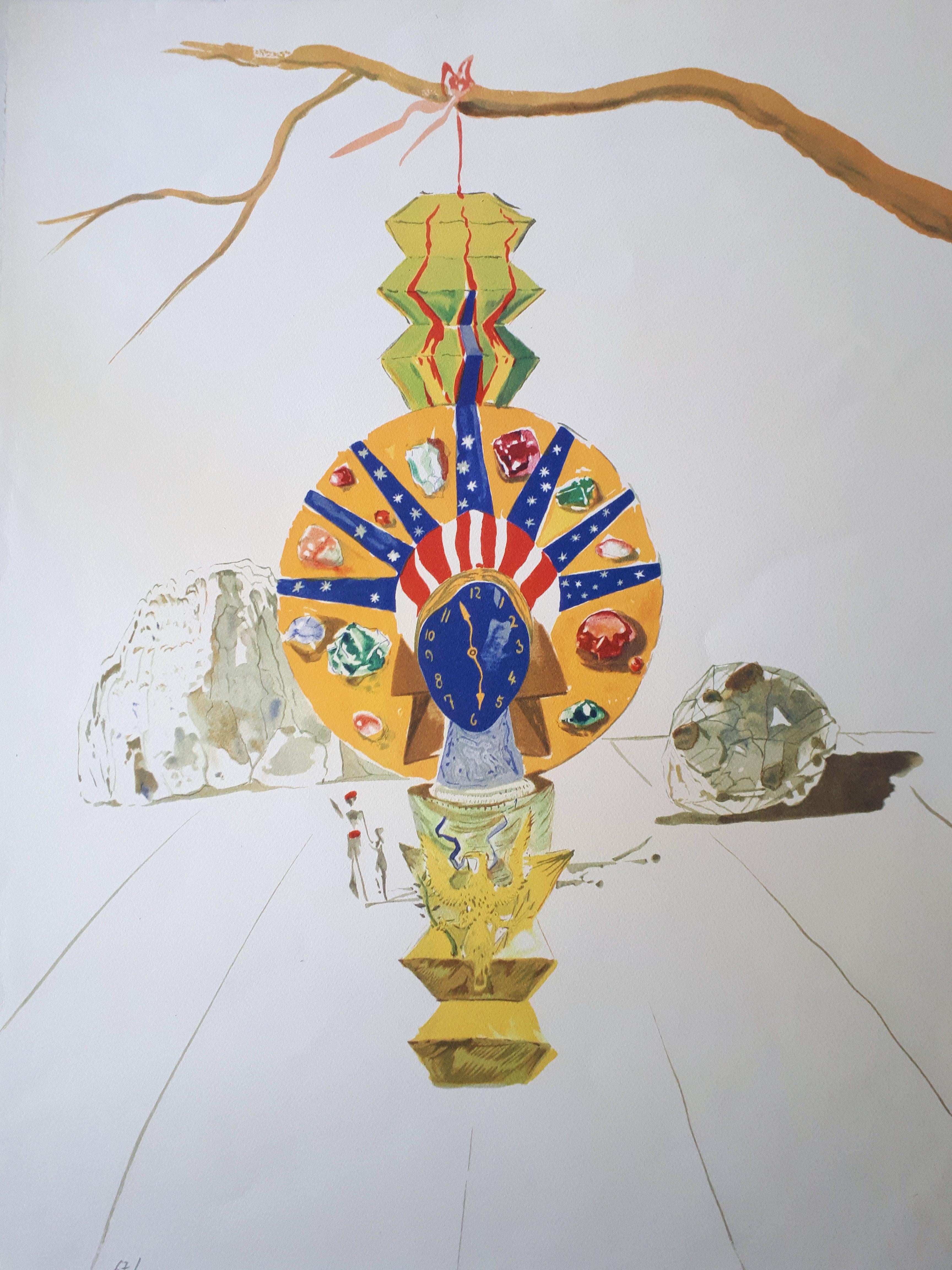 Time : American Clock, Timeless Statue - Handsigned Lithograph - 1976 - Print by Salvador Dalí
