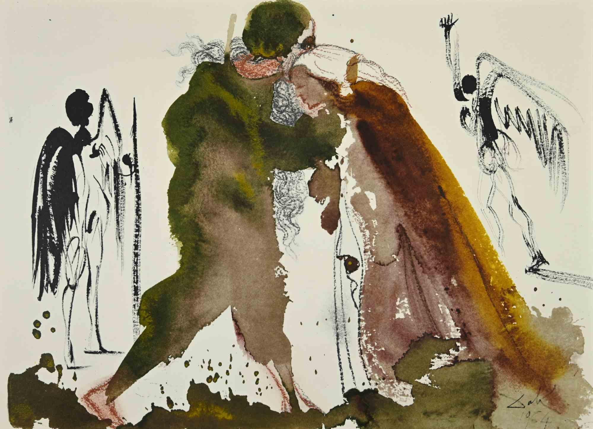 Salvador Dalí Print – Tobias hört Raphael zu - Lithographie - 1964