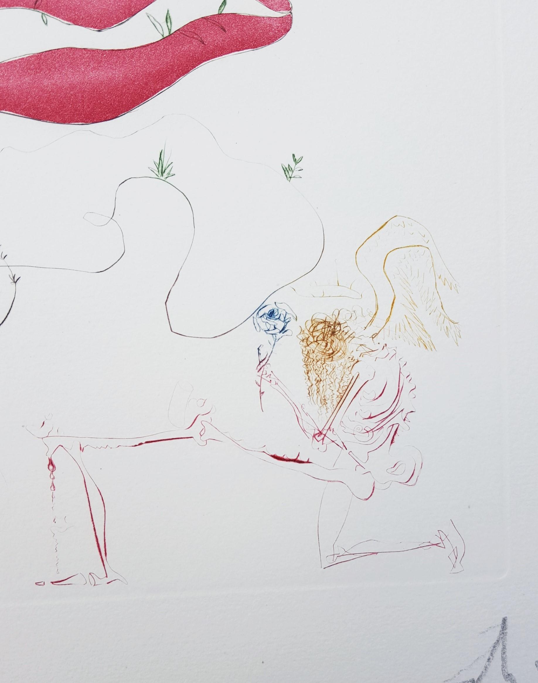 Transfiguration /// Surréalisme Salvador Dali Paysage Gravure Visage Lips Surréel en vente 8
