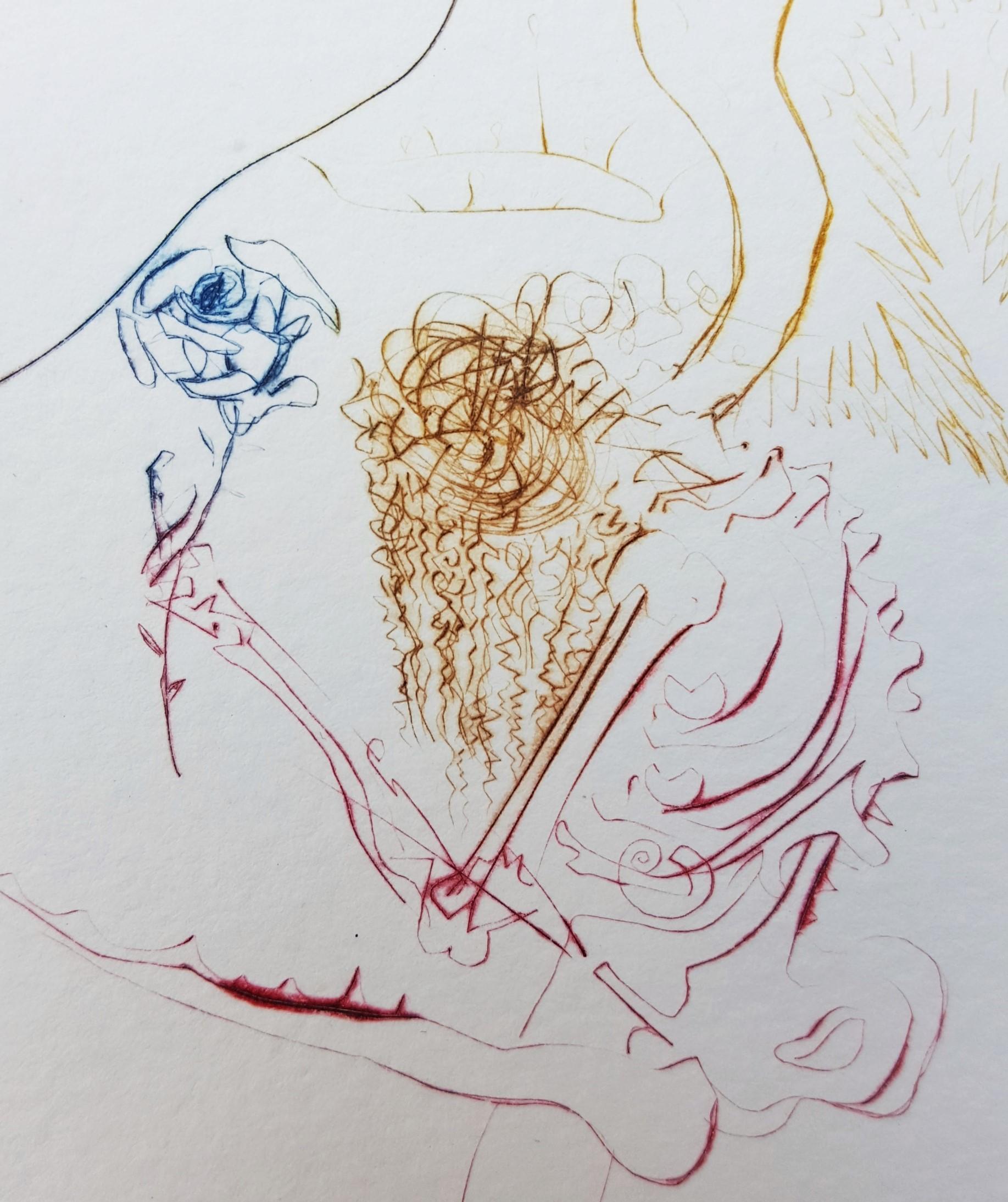 Transfiguration /// Surréalisme Salvador Dali Paysage Gravure Visage Lips Surréel en vente 9