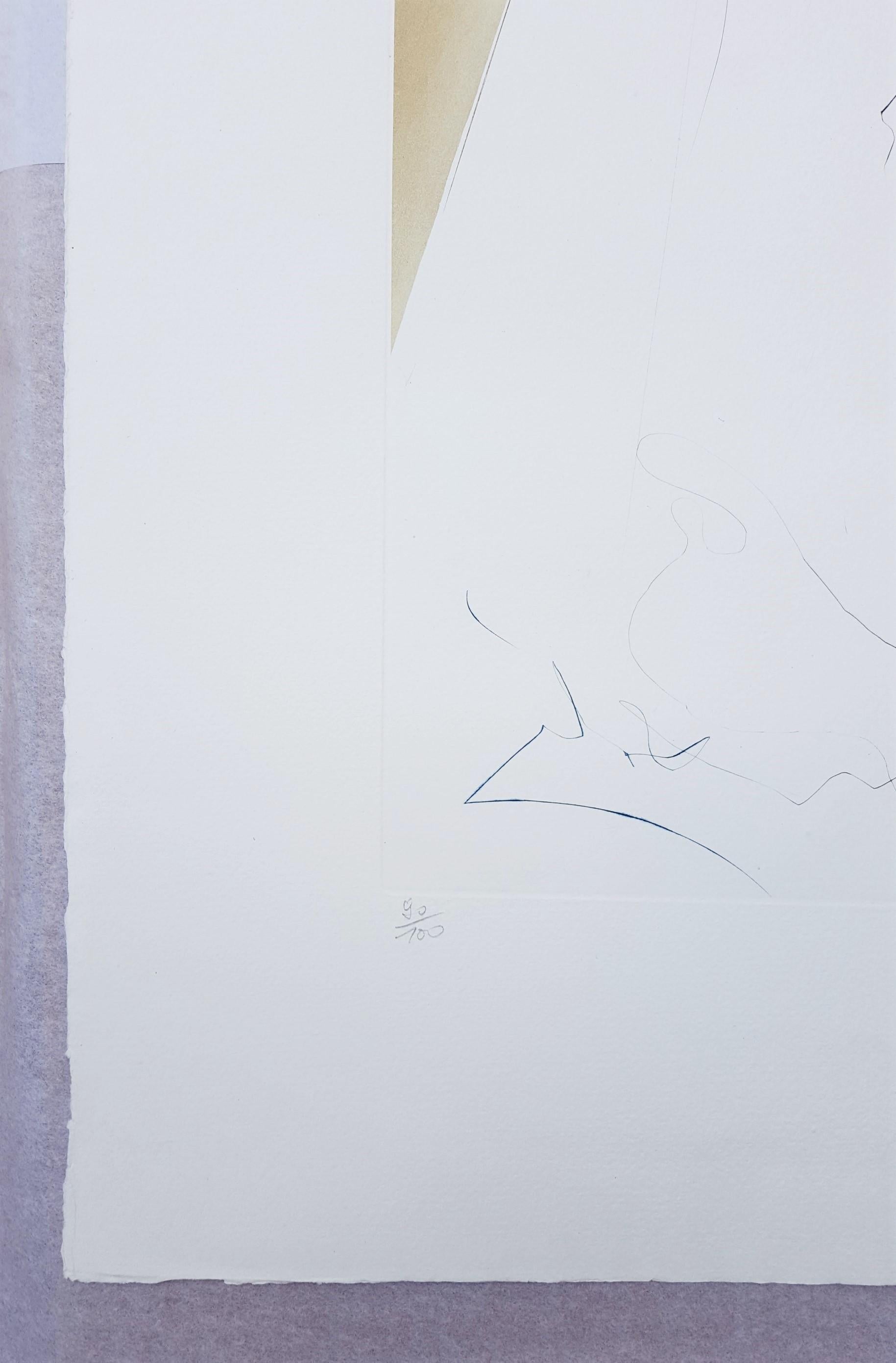 Transfiguration /// Surréalisme Salvador Dali Paysage Gravure Visage Lips Surréel - Gris Figurative Print par Salvador Dalí