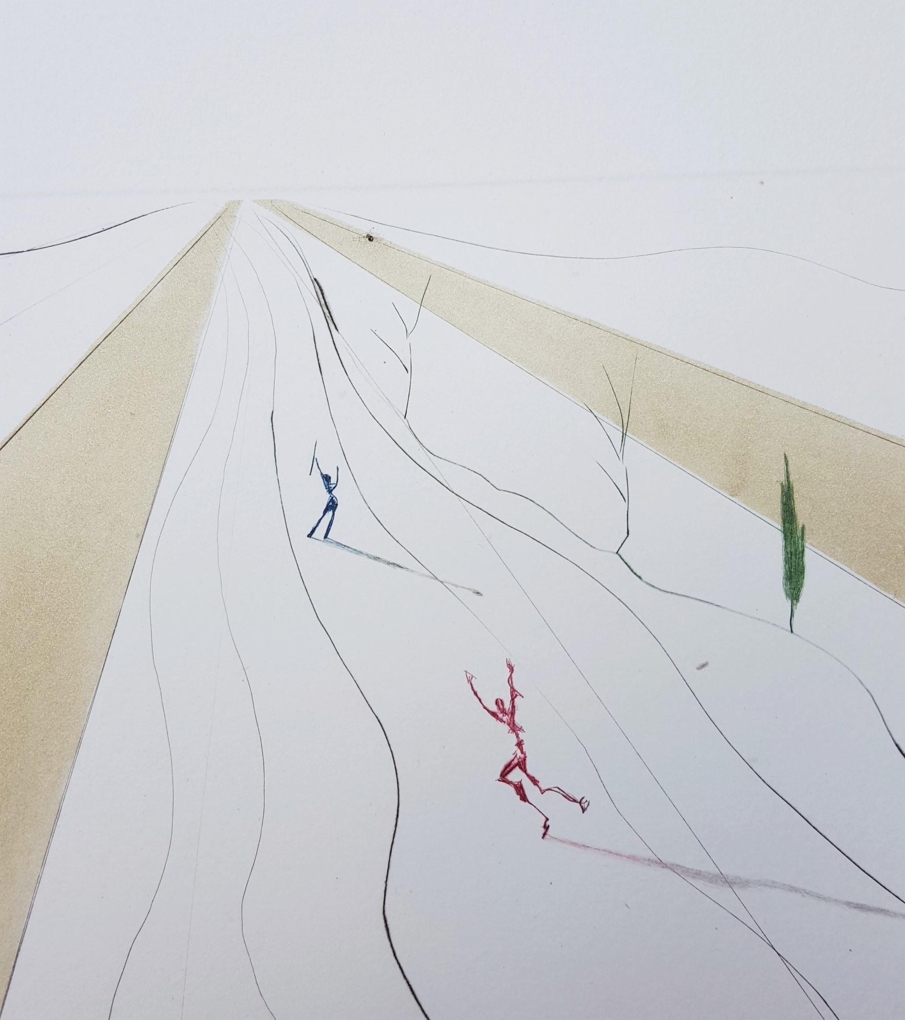 Transfiguration /// Surrealism Salvador Dali Landscape Etching Face Lips Surreal For Sale 9