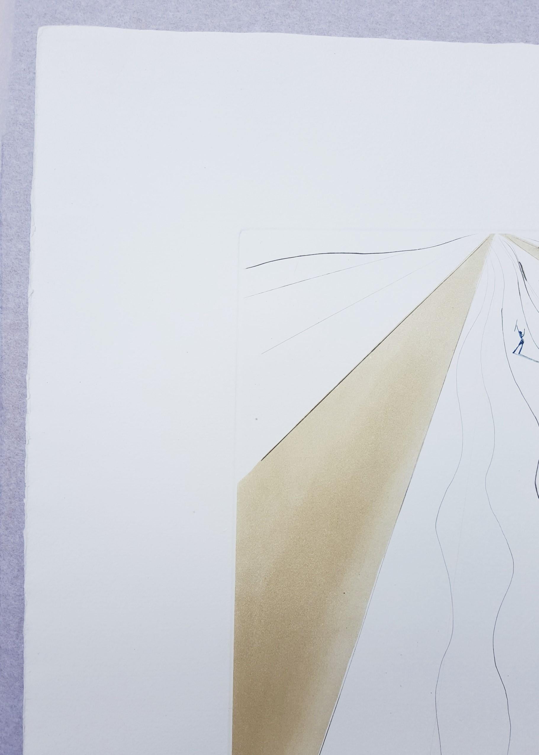 Transfiguration /// Surrealism Salvador Dali Landscape Etching Face Lips Surreal - Gray Landscape Print by Salvador Dalí