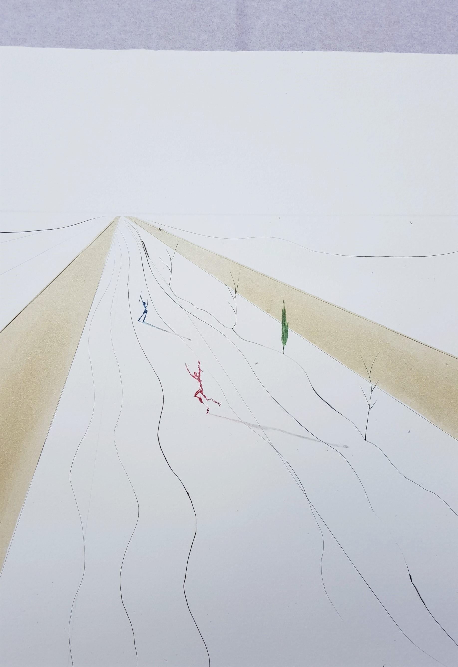 Transfiguration /// Surrealism Salvador Dali Landscape Etching Face Lips Surreal For Sale 3