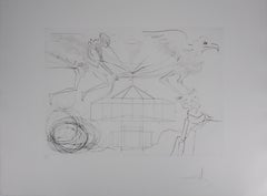 Hommage an Leonardo da Vinci, Das Flugzeug - Handsignierte Original-Radierung