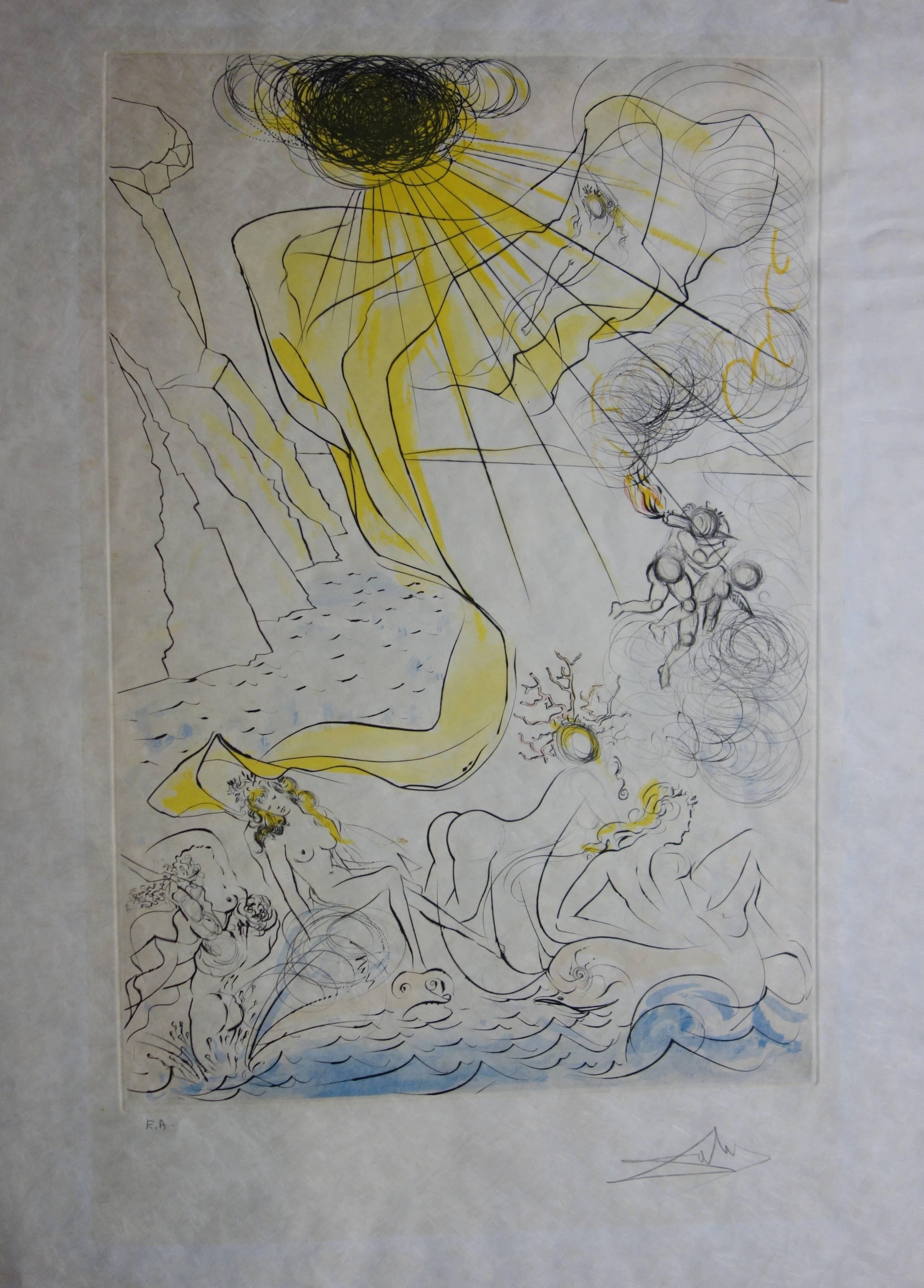 Salvador Dalí Figurative Print - Triomphe de Venus - Original handsigned etching - 1971