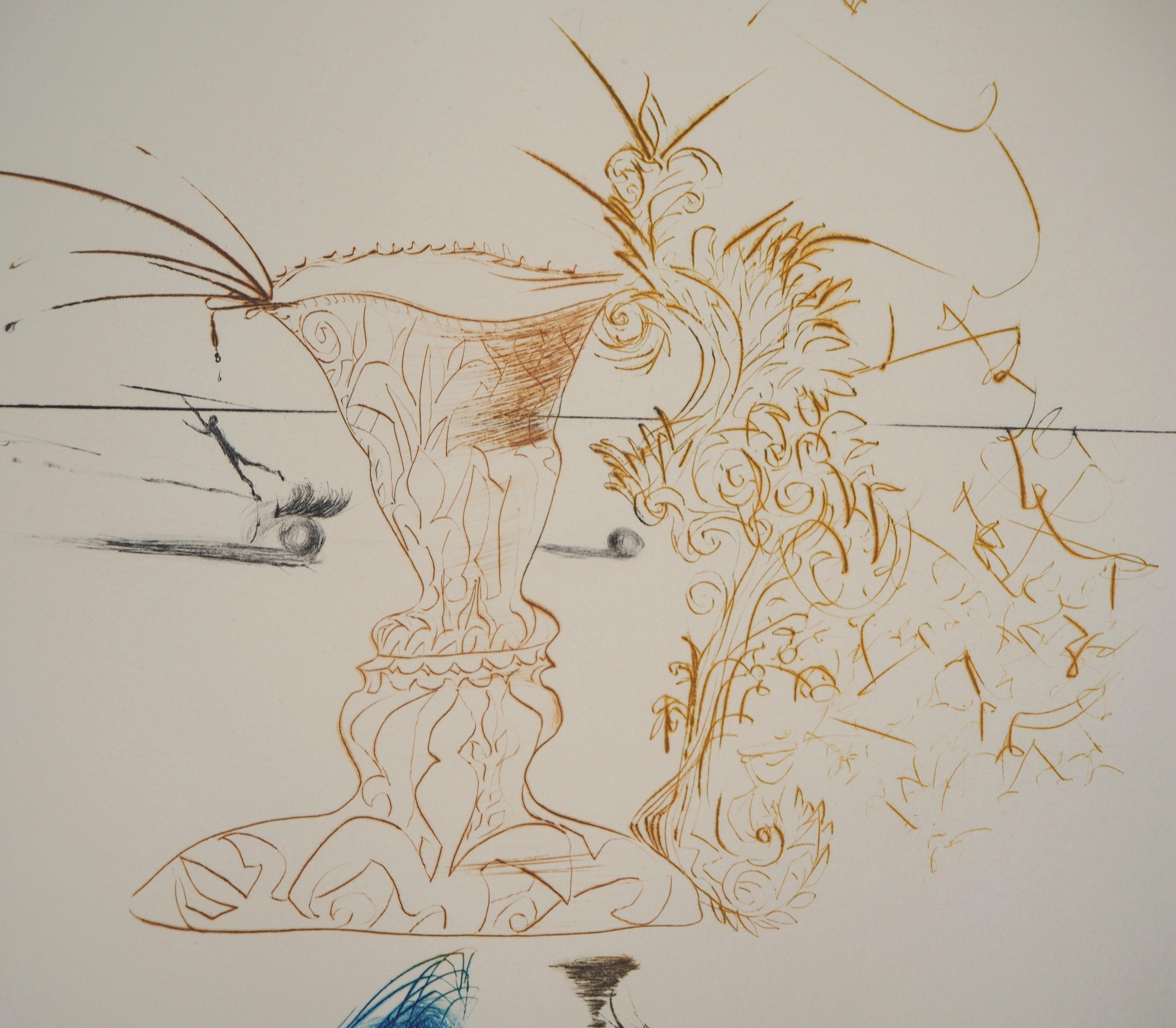 Salvador DALI
Tristan and Iseult and Cup Faces (Frontipiece), 1970

Original Etching 
Handsigned in pencil
One of the 25 copies (numbered in roman number)
On Arches vellum 45 x 32 cm (c. 18  x 12.5 in.)

REFERENCES : 
- Catalog raisonne Field #70-10