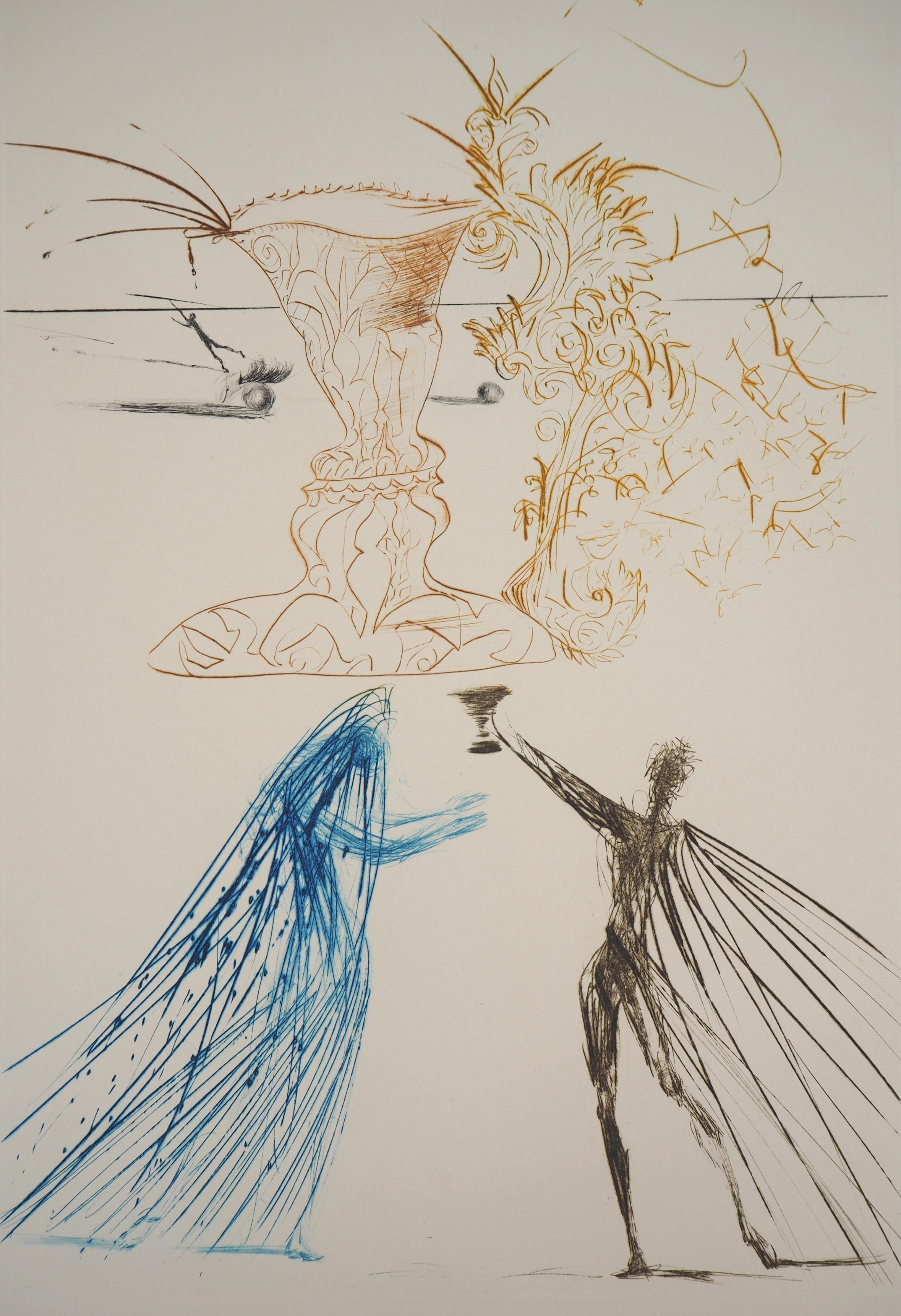 Salvador Dalí Figurative Print - Tristan and Iseult and Cup Faces, 1970 - Original Handsigned Etching 