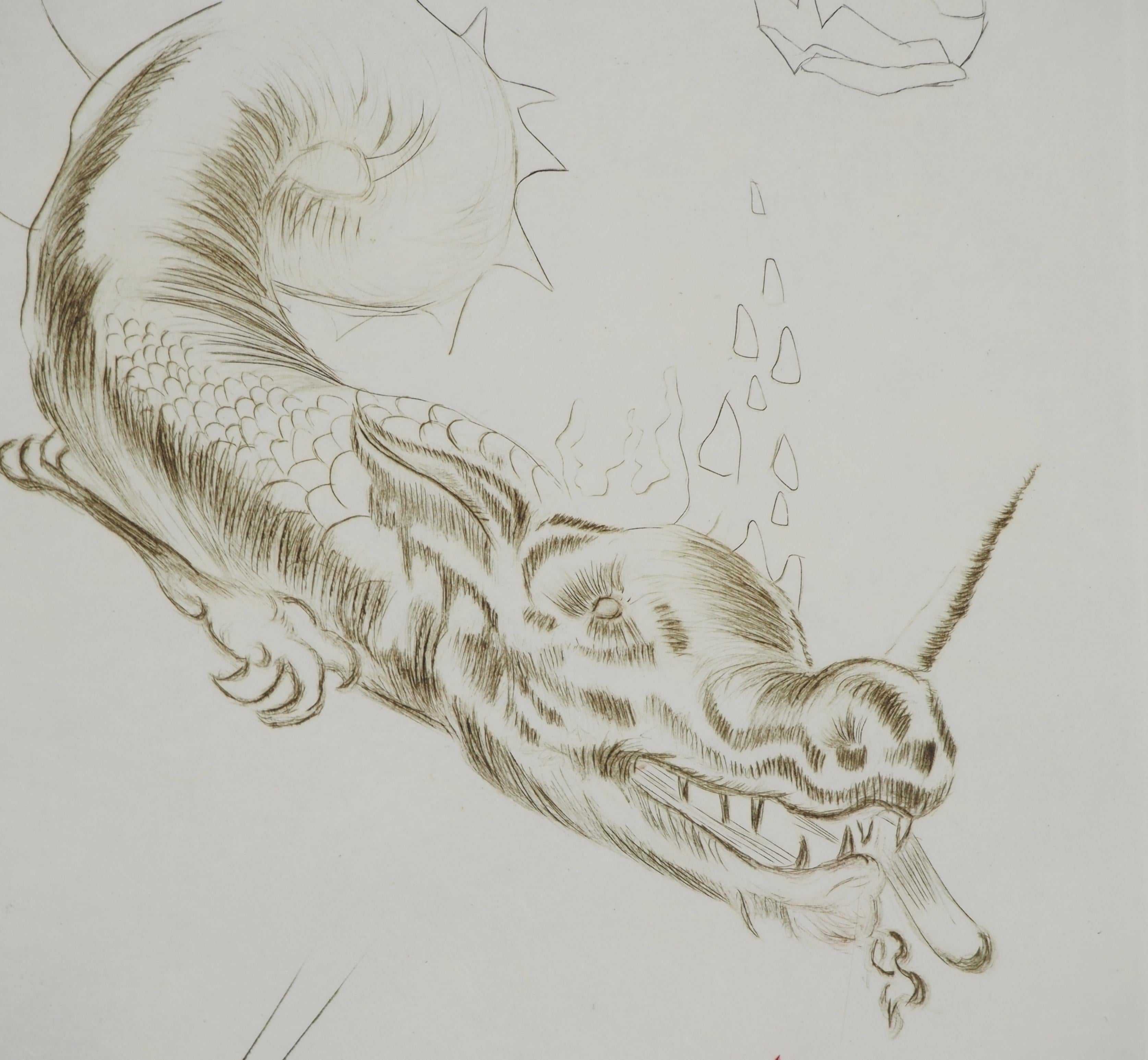 Tristan And The Dragon - Original Etching Handsigned (Field #70-10 E) - Gray Figurative Print by Salvador Dalí