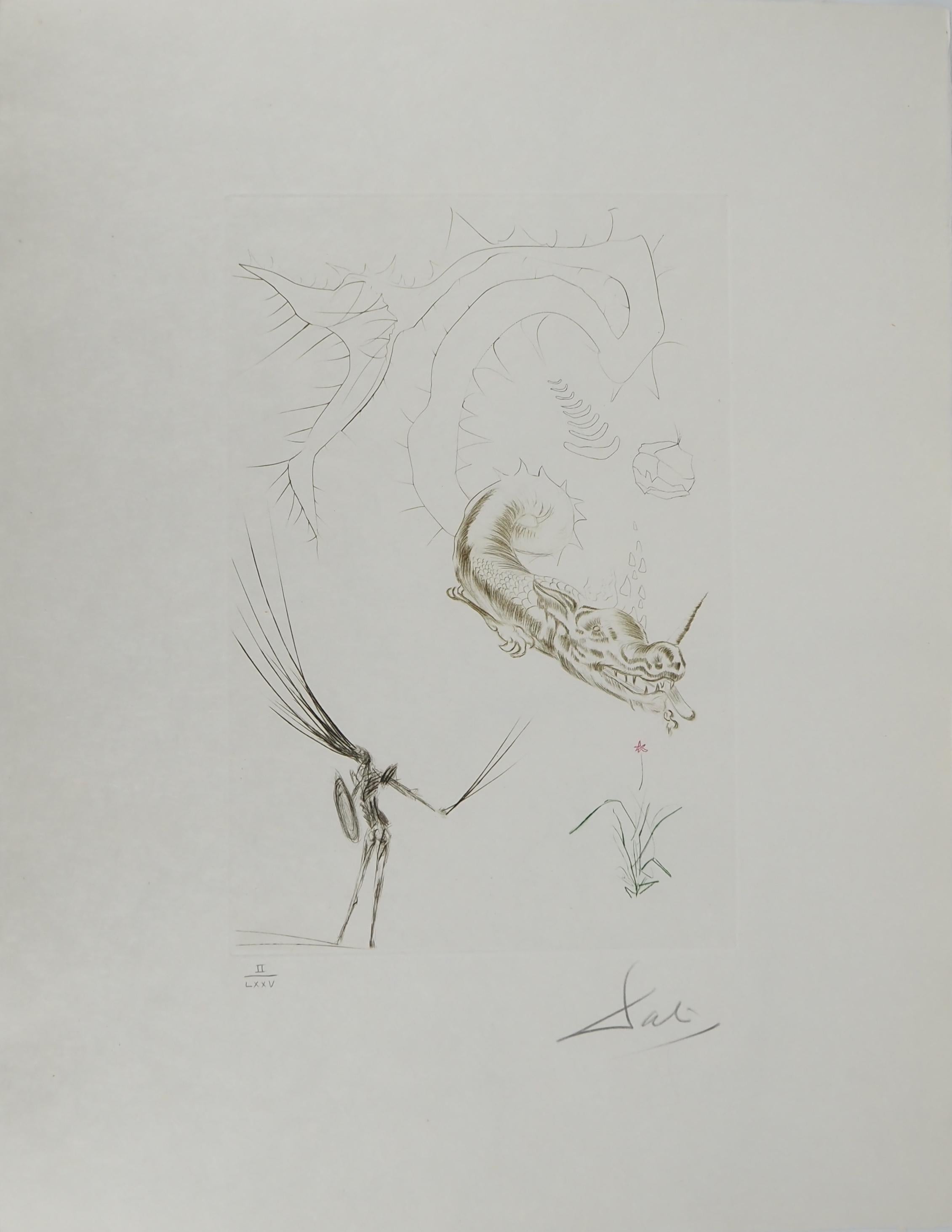 Salvador Dalí Figurative Print - Tristan And The Dragon - Original Etching Handsigned (Field #70-10 E)