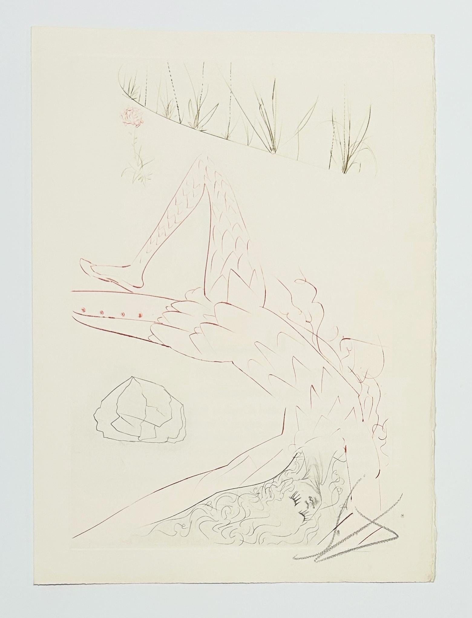 Tristan Wounded, from Tristan and Iseult - Beige Figurative Print by Salvador Dalí