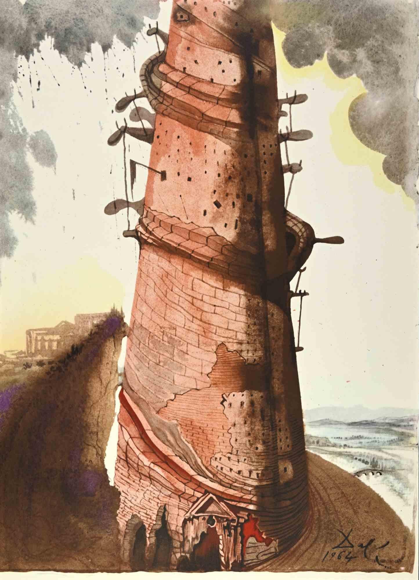 Salvador Dalí Print – Turris Babel – Lithographie  - 1964