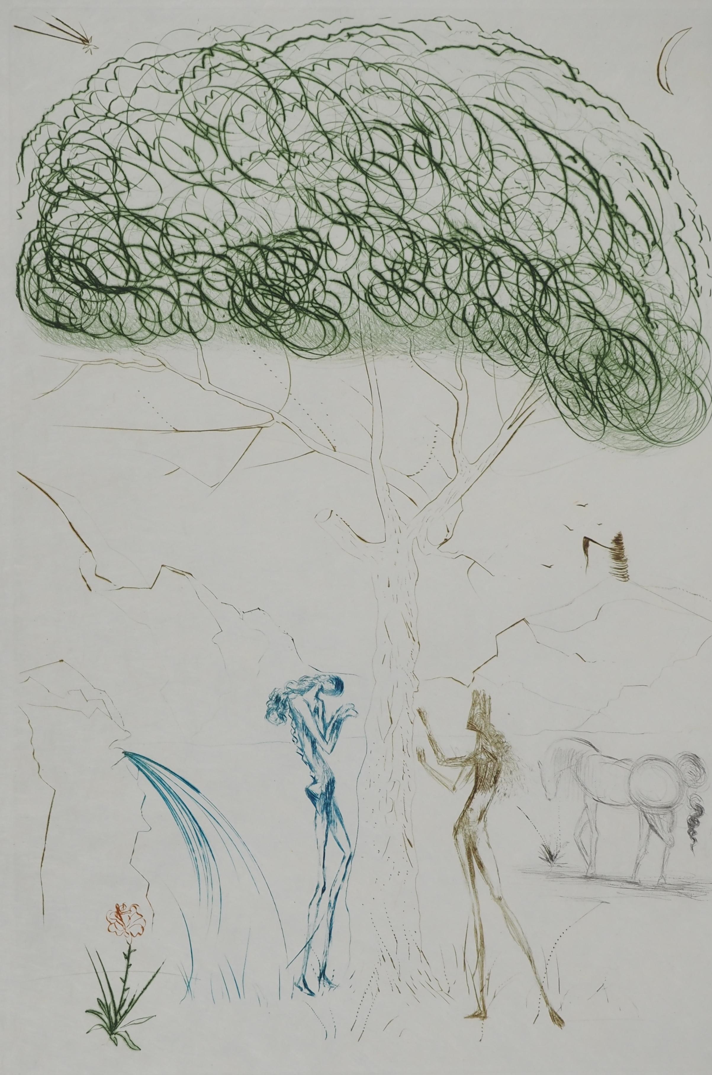 Under The Parasol Pine - Original Etching Handsigned (Field #70-10 I) - Surrealist Print by Salvador Dalí