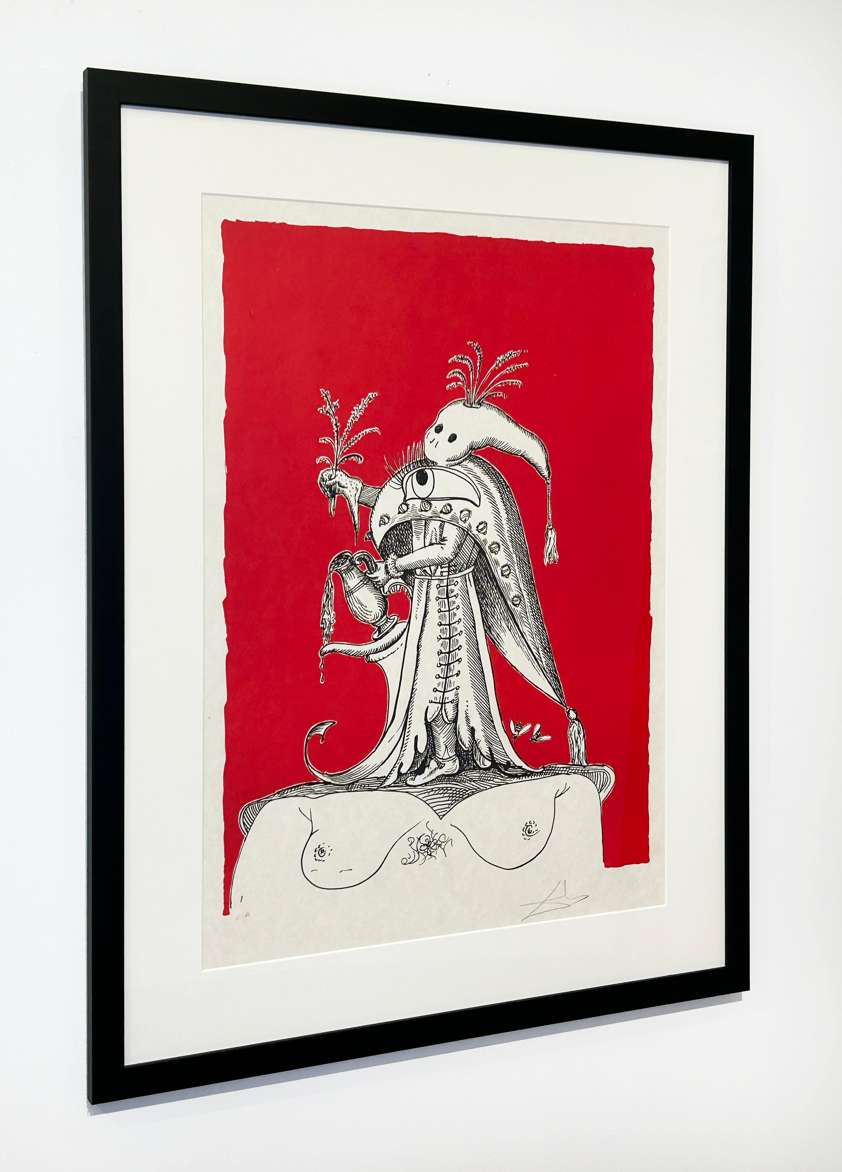 Artist:  Dali, Salvador
Title:  Untitled 25 (Les Songes)
Series:  Les Songes Drolatiques de Pantagruel
Date:  1973
Medium:  Lithograph with color backgrounds
Unframed Dimensions:  25.59