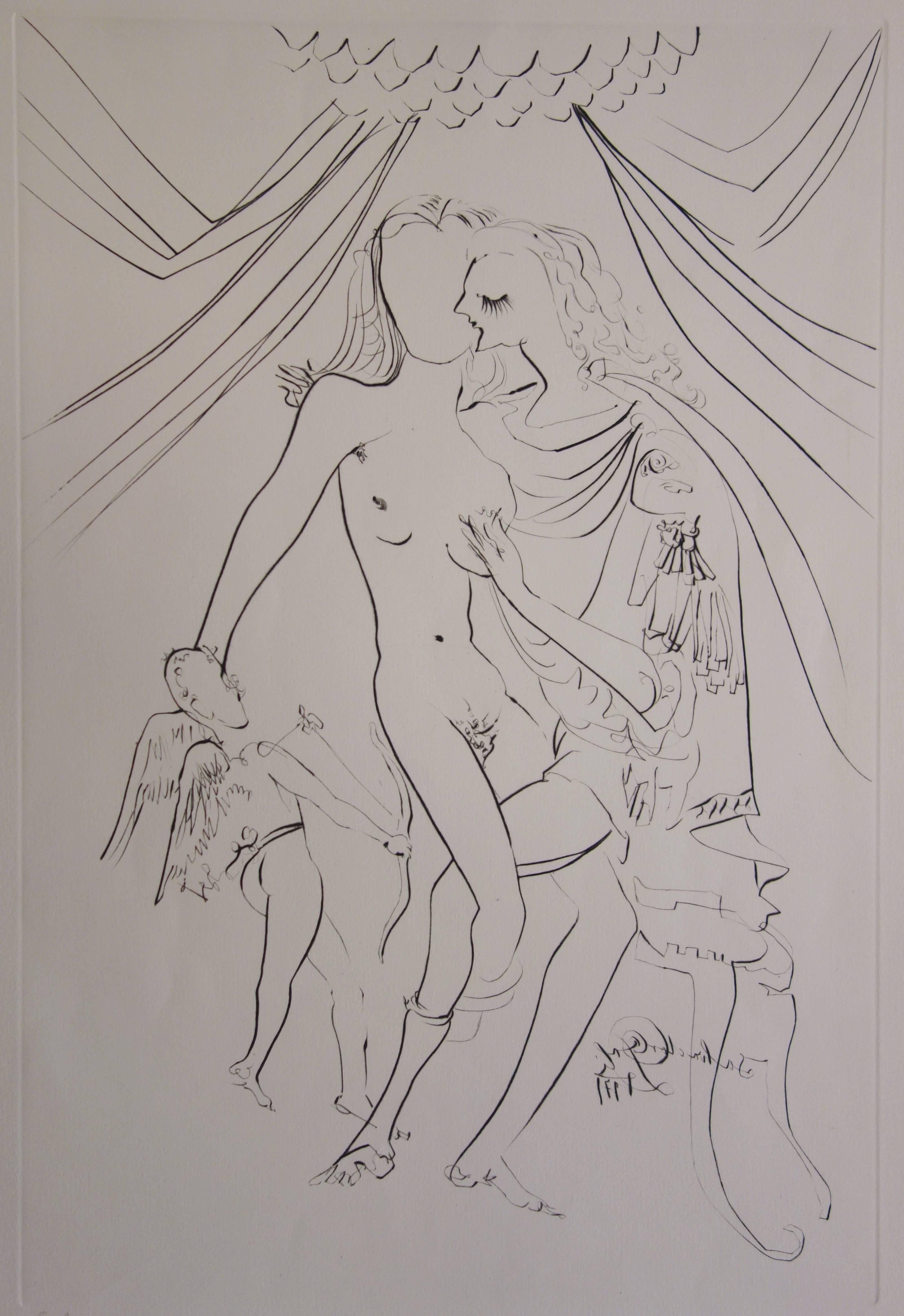 Venus, Mars et Cupidon - Original etching - 1971 - Artist proof - Surrealist Print by Salvador Dalí
