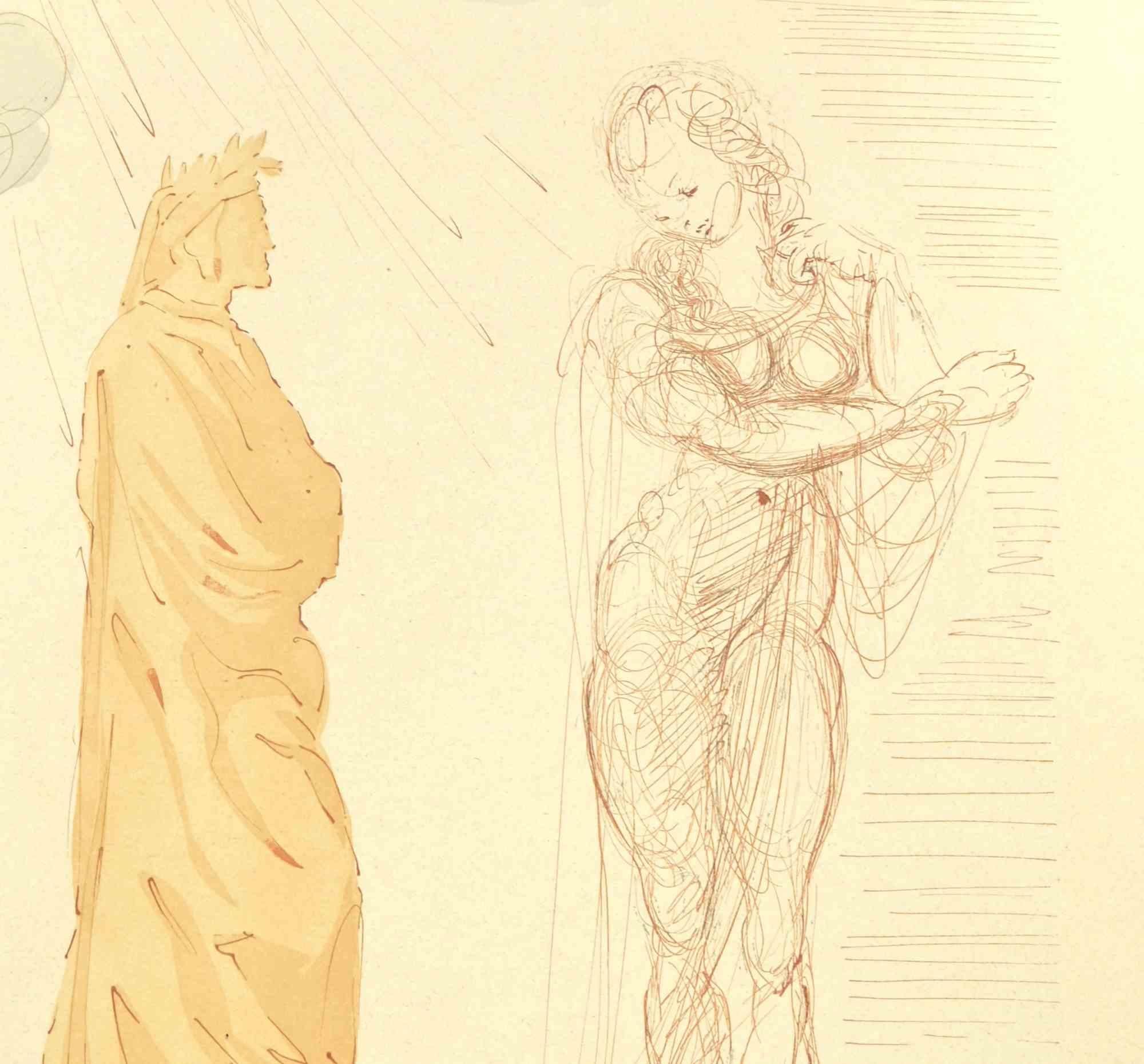 Virgil Comforts Dante – Holzschnitt – 1963 (Surrealismus), Print, von Salvador Dalí