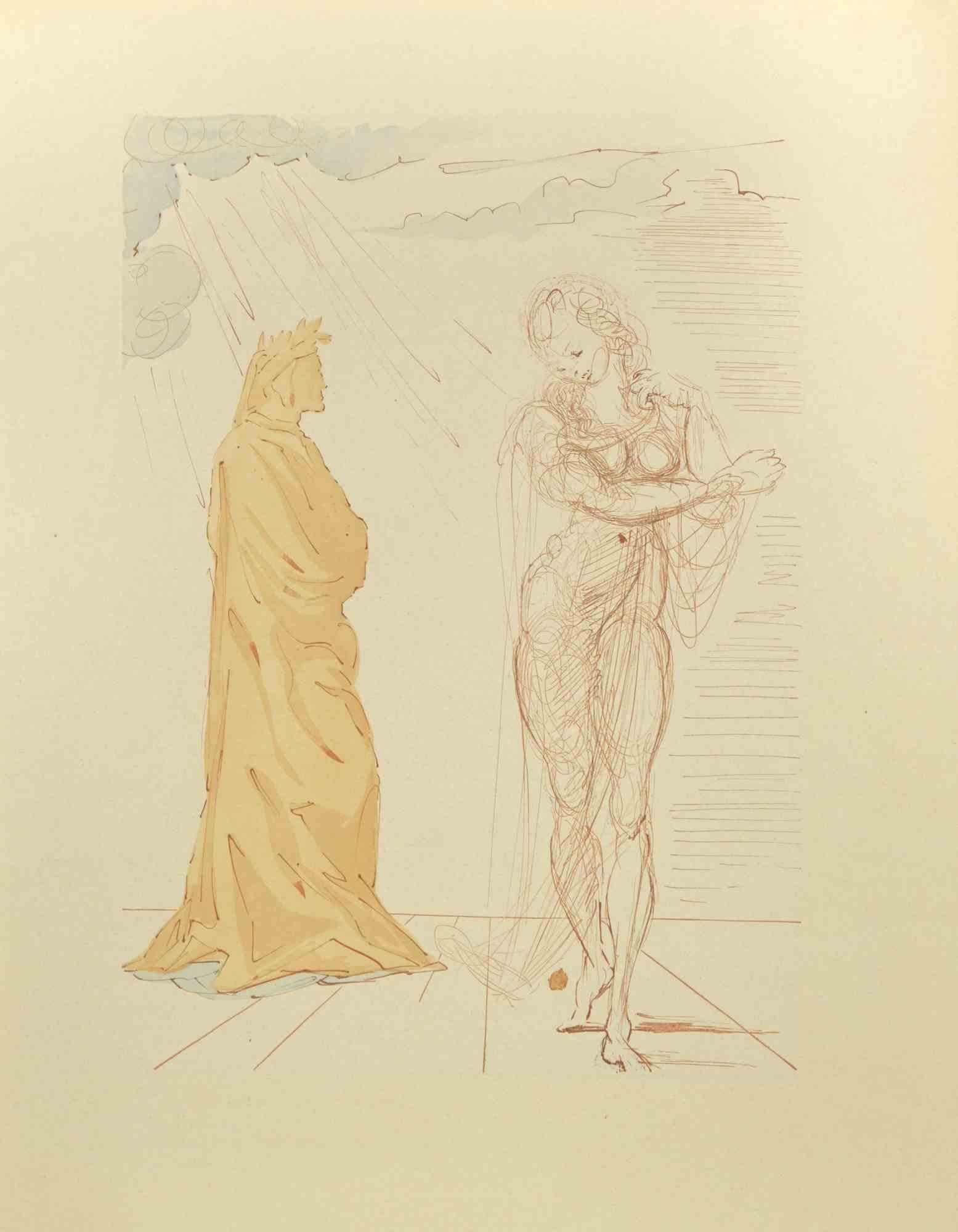 Salvador Dalí Figurative Print – Virgil Comforts Dante – Holzschnitt – 1963
