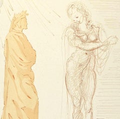 Virgil Comforts Dante - Woodcut print - 1963