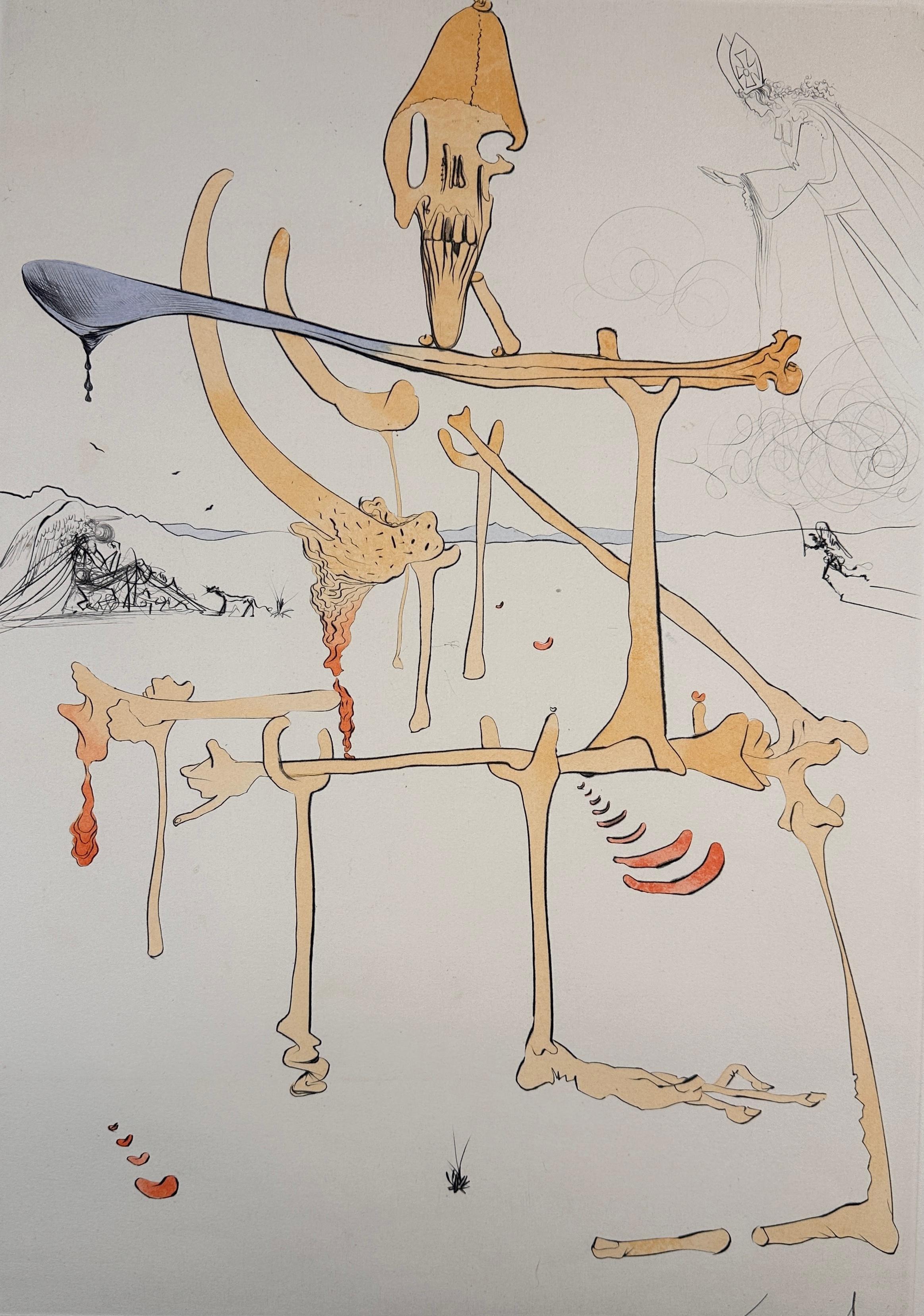 Visions de Quevedo Paysage avec Squelette (Landschaftsbild mit Skelett) – Print von Salvador Dalí
