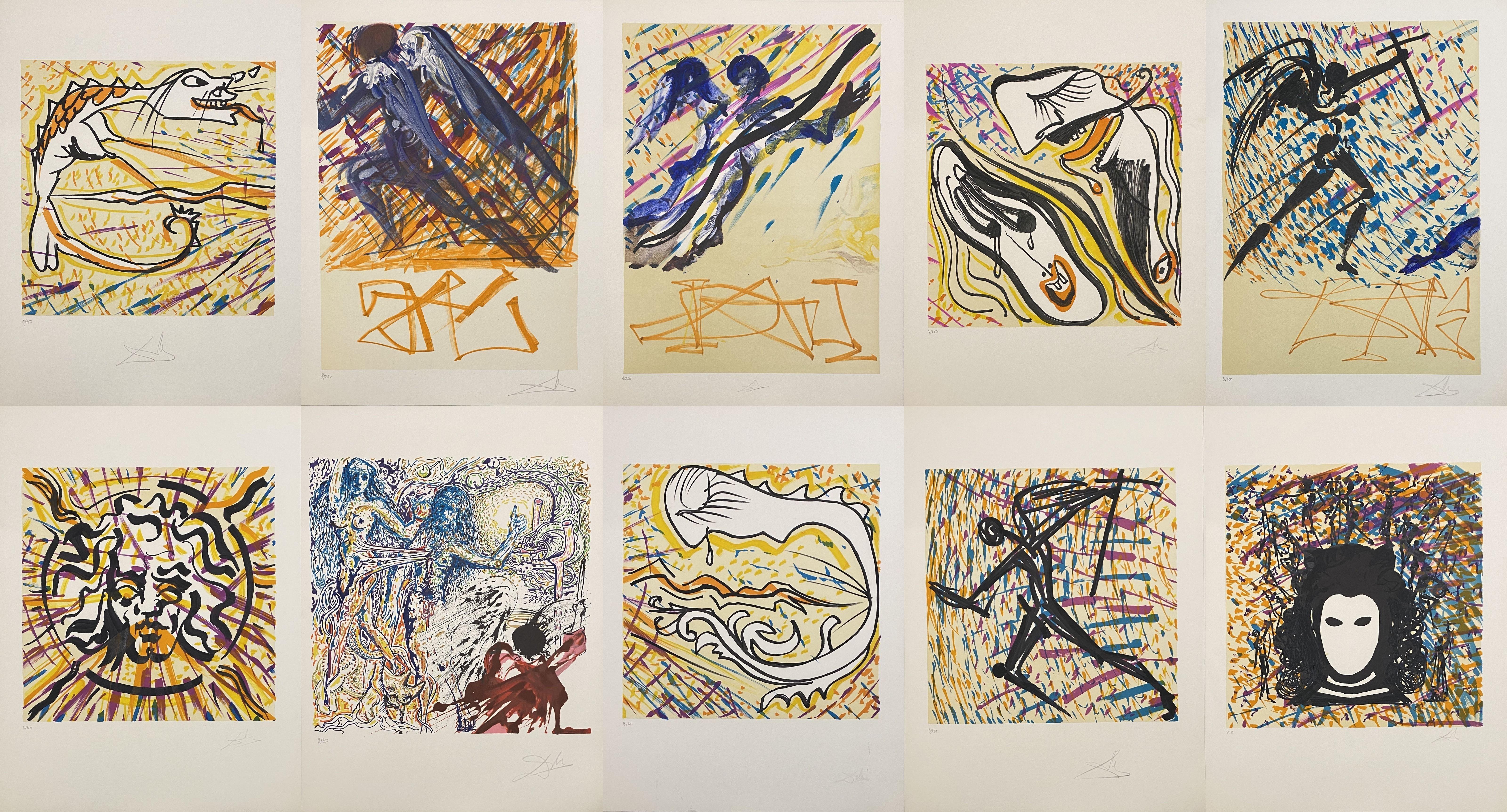 Vitraux - Ensemble complet de 24 lithographies signées à la main et/250 dans un coffret (feuille 74-5) - Surréalisme Print par Salvador Dalí