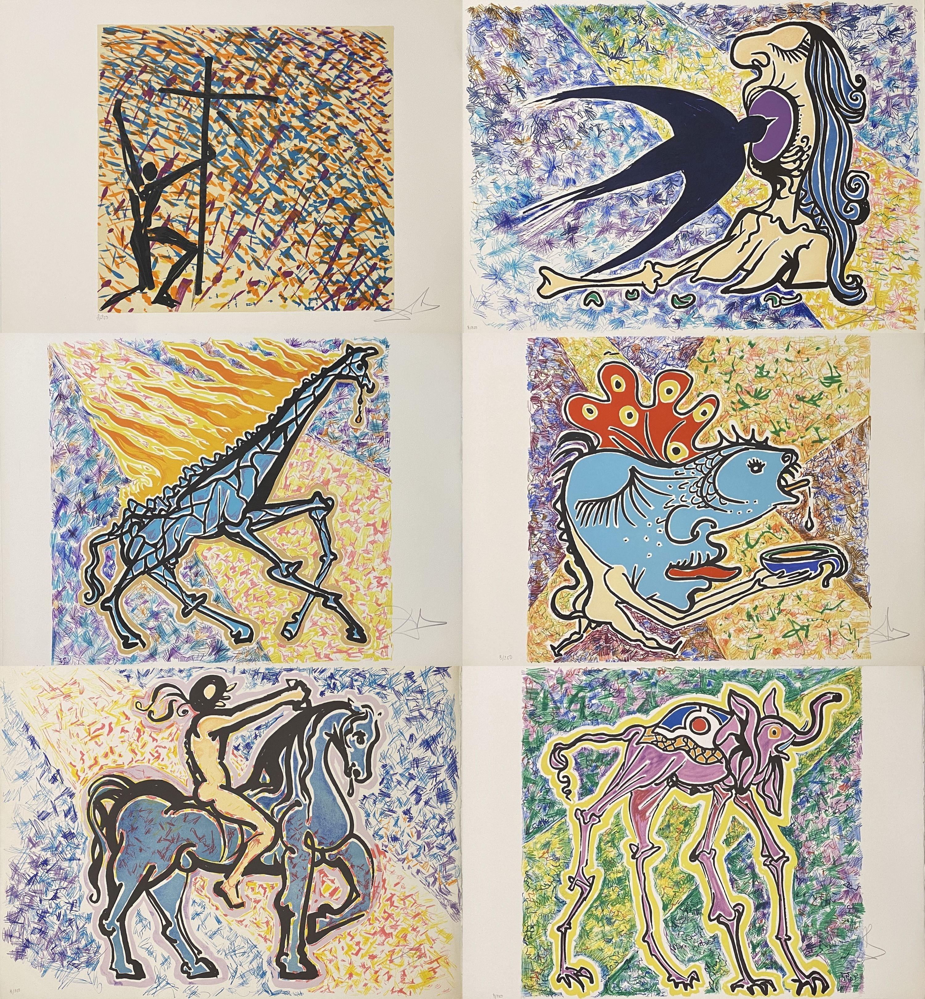 Vitraux - Ensemble complet de 24 lithographies signées à la main et/250 dans un coffret (feuille 74-5) - Gris Figurative Print par Salvador Dalí