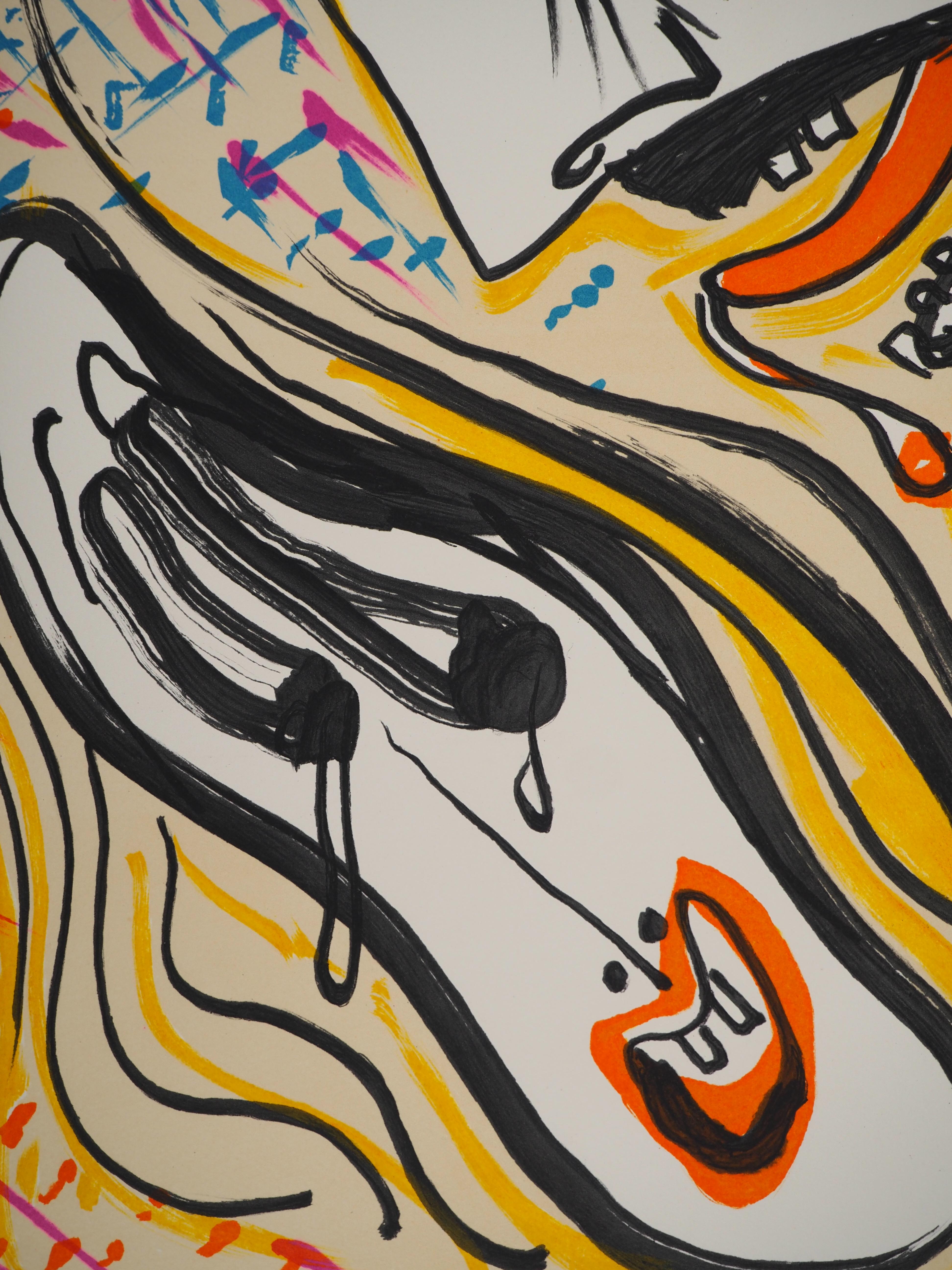 Vitraux : Surrealist Kiss - Original Lithograph Handsigned (Field #74-5K) - Beige Figurative Print by Salvador Dalí