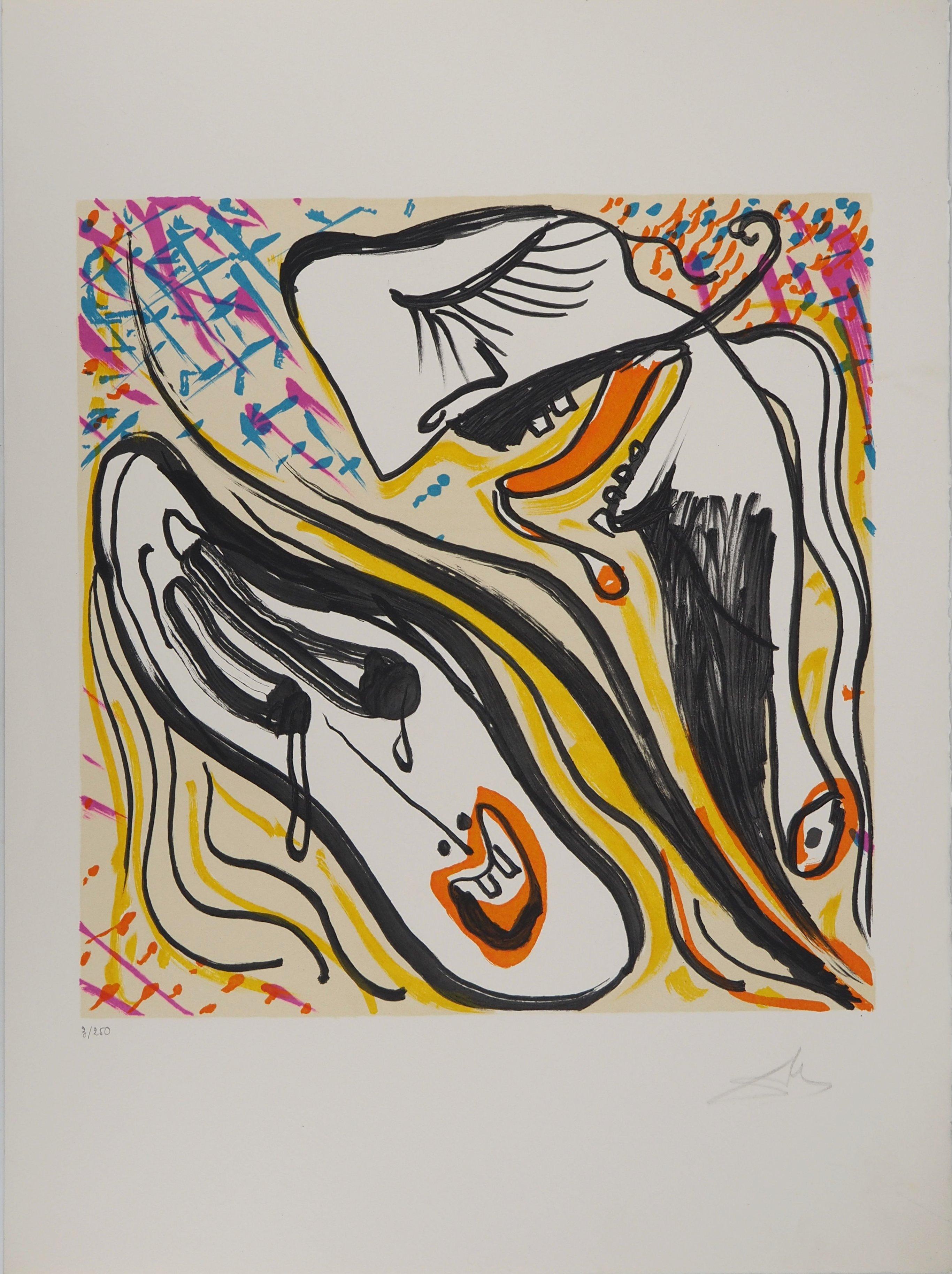 Salvador Dalí Figurative Print - Vitraux : Surrealist Kiss - Original Lithograph Handsigned (Field #74-5K)