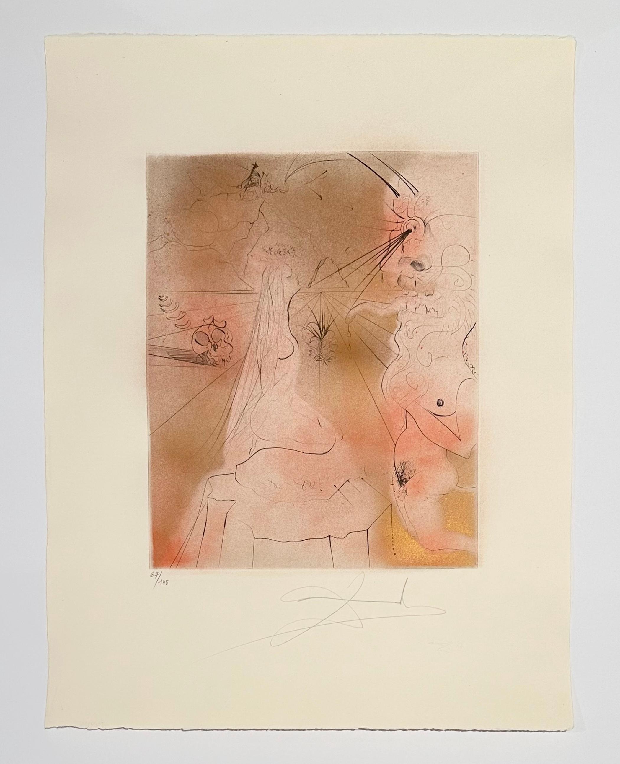 Artista: Salvador Dalì
Titolo: Donna con cuscino
Portfolio: Gli Hippy
Mezzo: Acquaforte a colori su carta Arches
Data: 1969
Edizione: 67/145
Dimensioni del telaio: 31