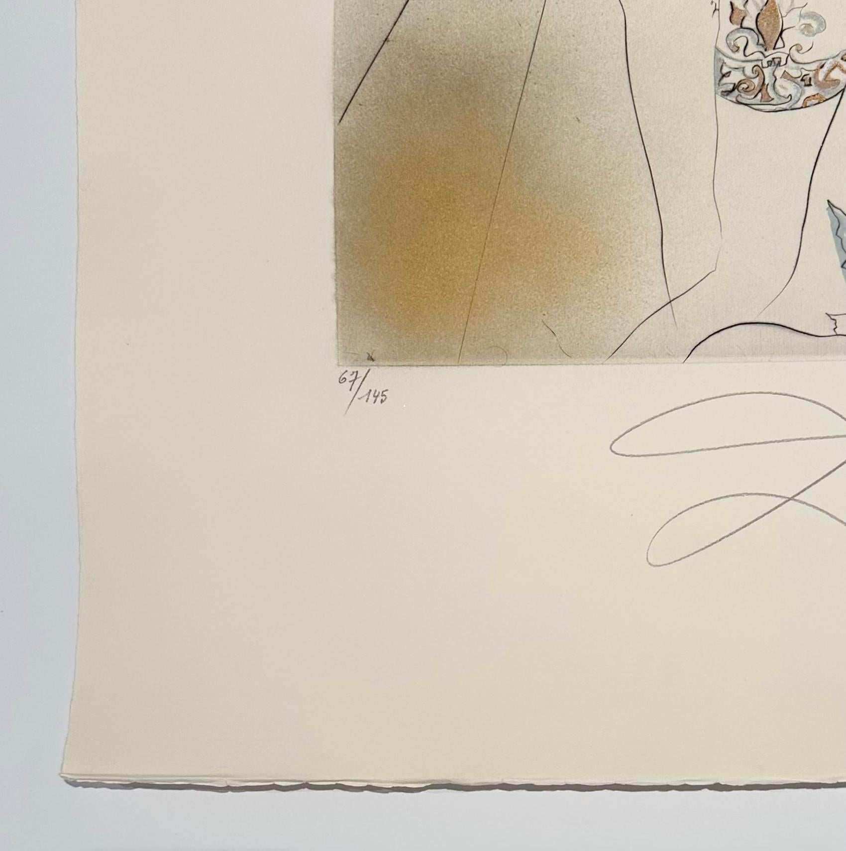 Mujer con liga, de Los Hippies - Figurative Print Beige de Salvador Dalí