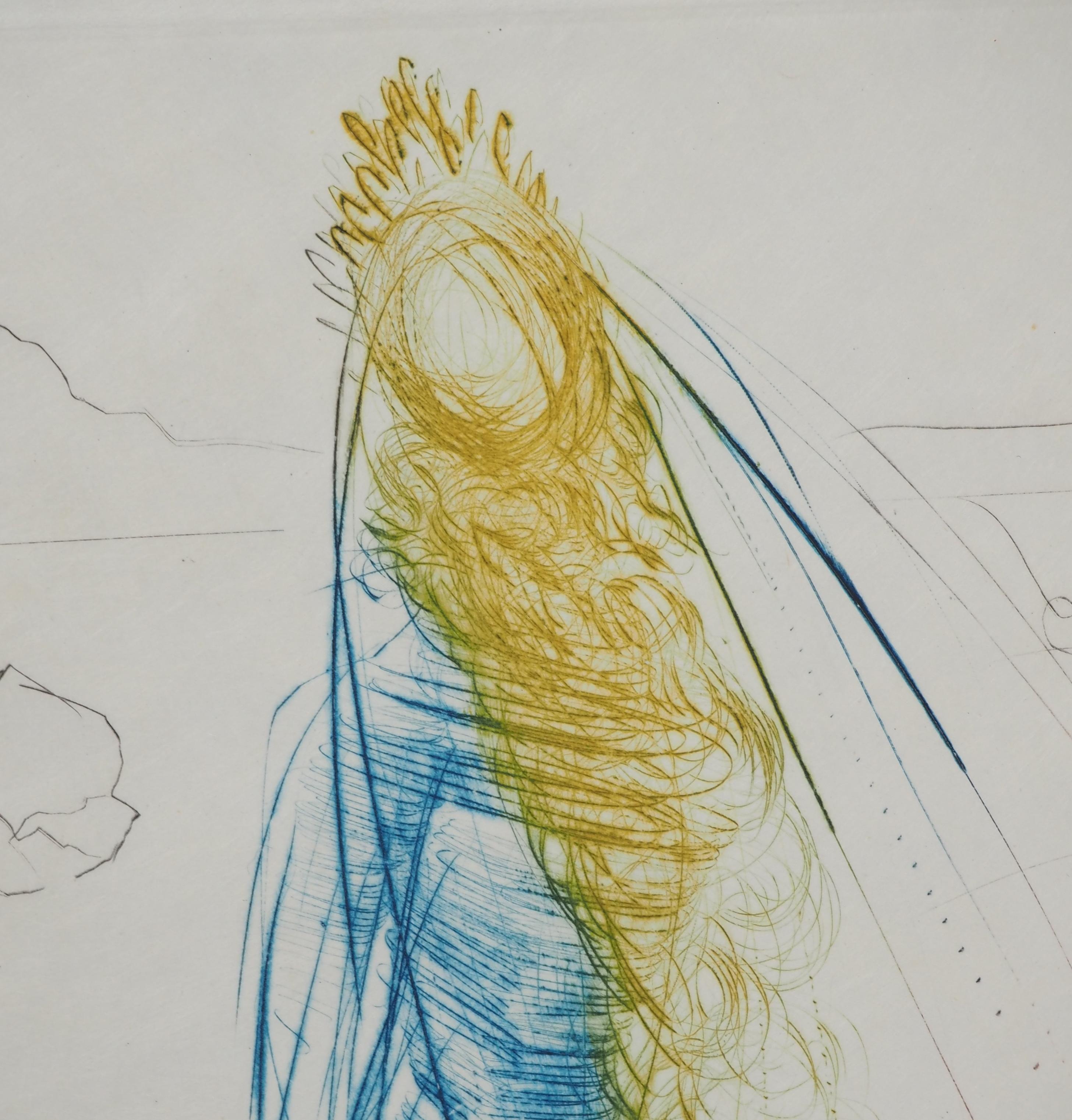 You girl with a Surrealist Dwarf - Gravure originale signée de la main de l'auteur (champ #70-10 H) - Gris Figurative Print par Salvador Dalí