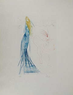 You girl with a Surrealist Dwarf - Original Etching Handsigned (Field #70-10 H)