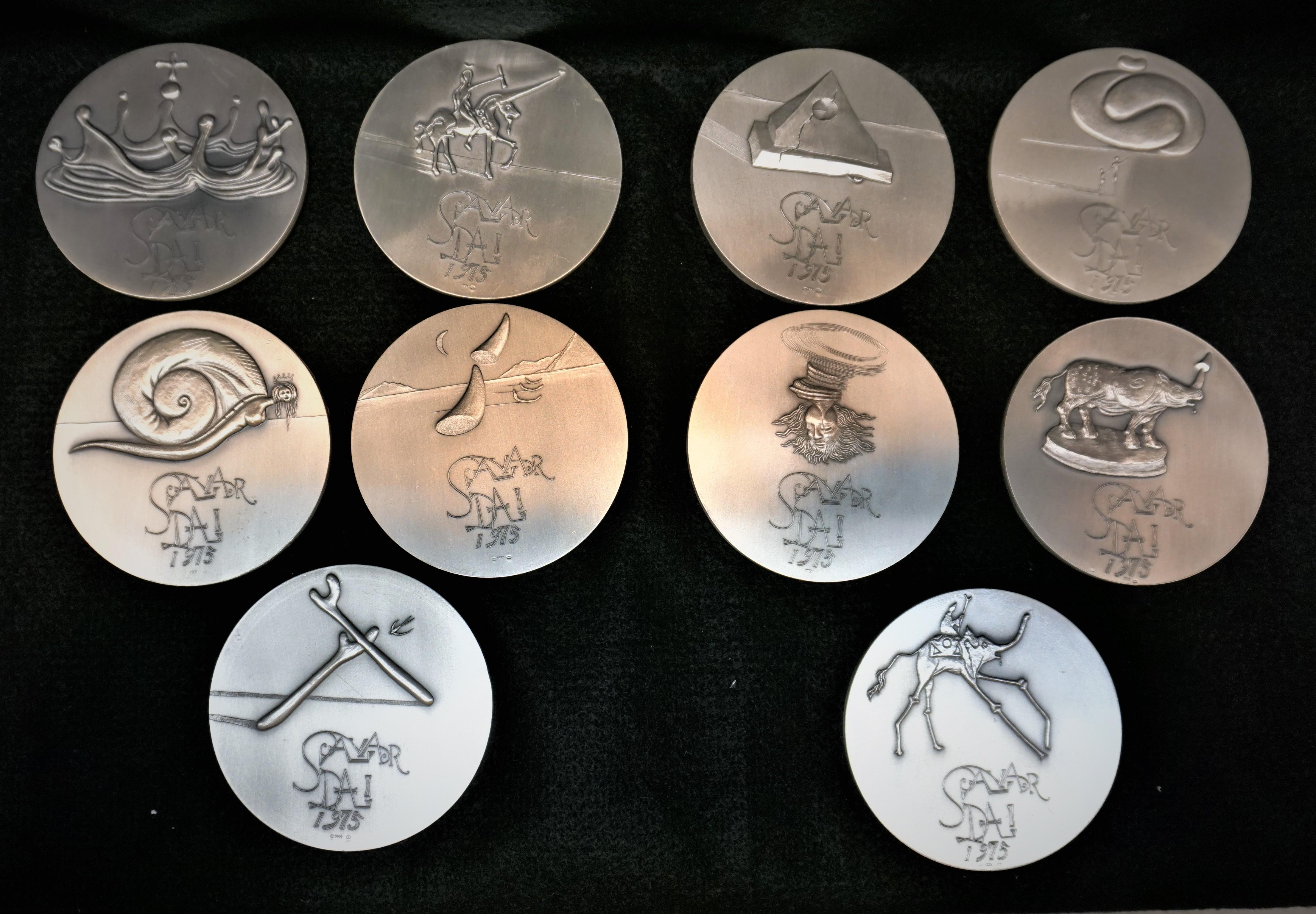 Rare set of large ten pure medallions/coins of ten commandments important to Christianity and Judaism by Salvador Dali Spain (1904-1989) in 1975.
each coin measures 10 centimeters 3.94