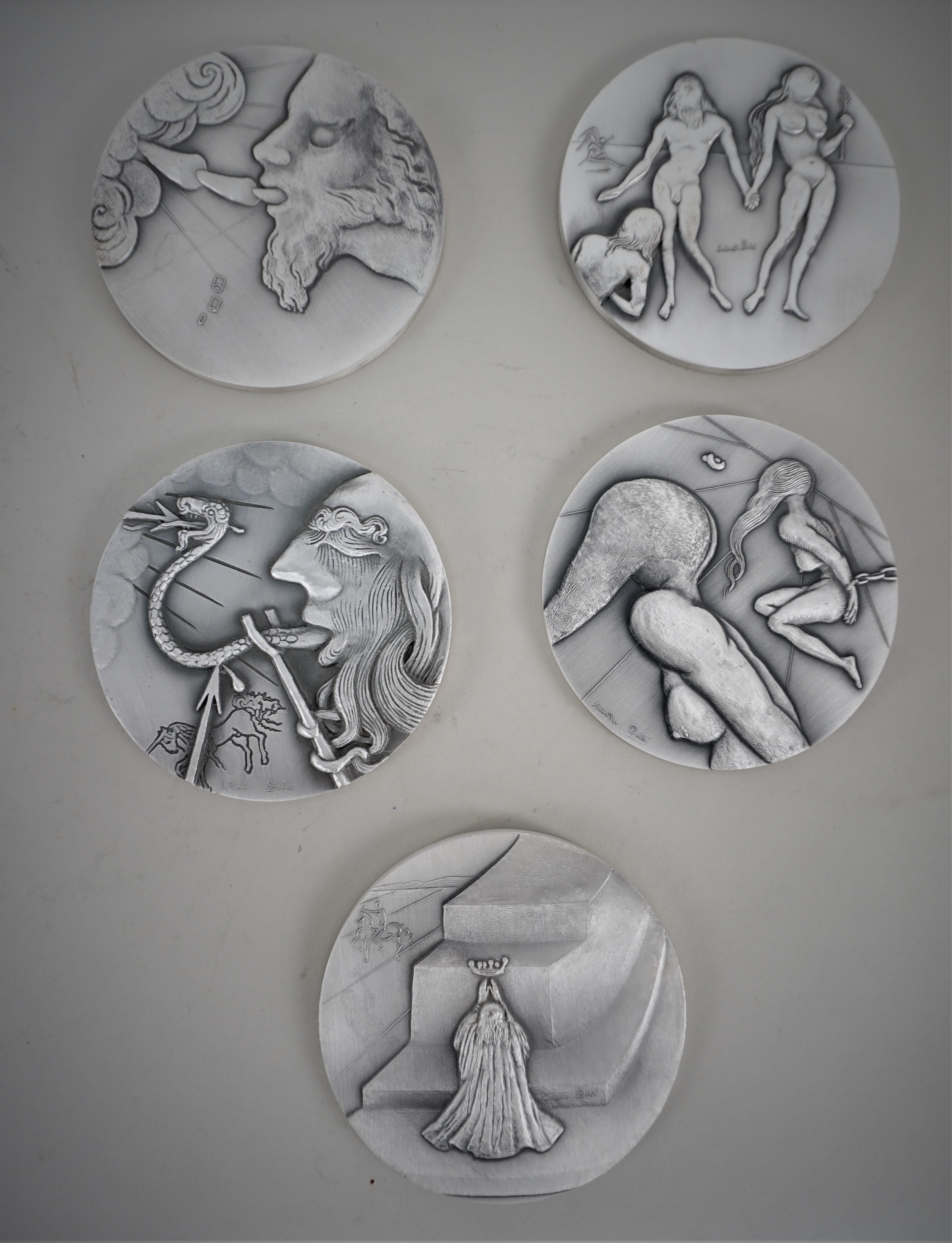 Late 20th Century Salvador Dali Pure Silver Medals/Coins of Ten Commandments For Sale