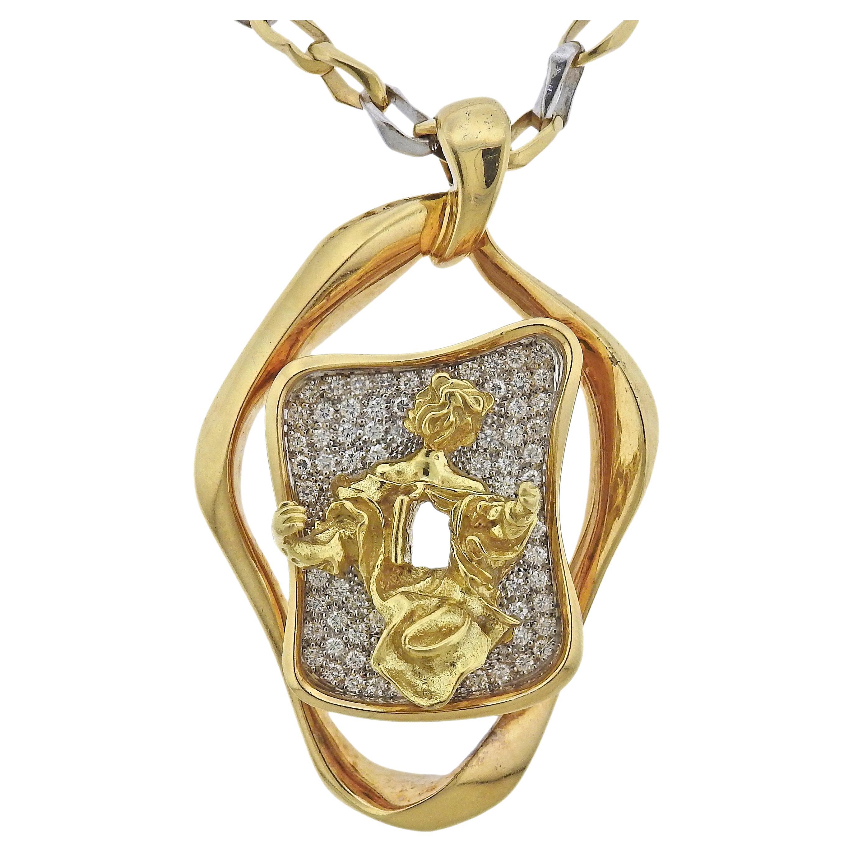 Salvador Dali Rare Limited Edition Diamond Gold Pendant Necklace #5 of 6 Made For Sale