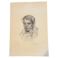Salvador Dalí Raro "Retrato de Picasso" Litografía Epreuve d'artiste Sin enmarcar