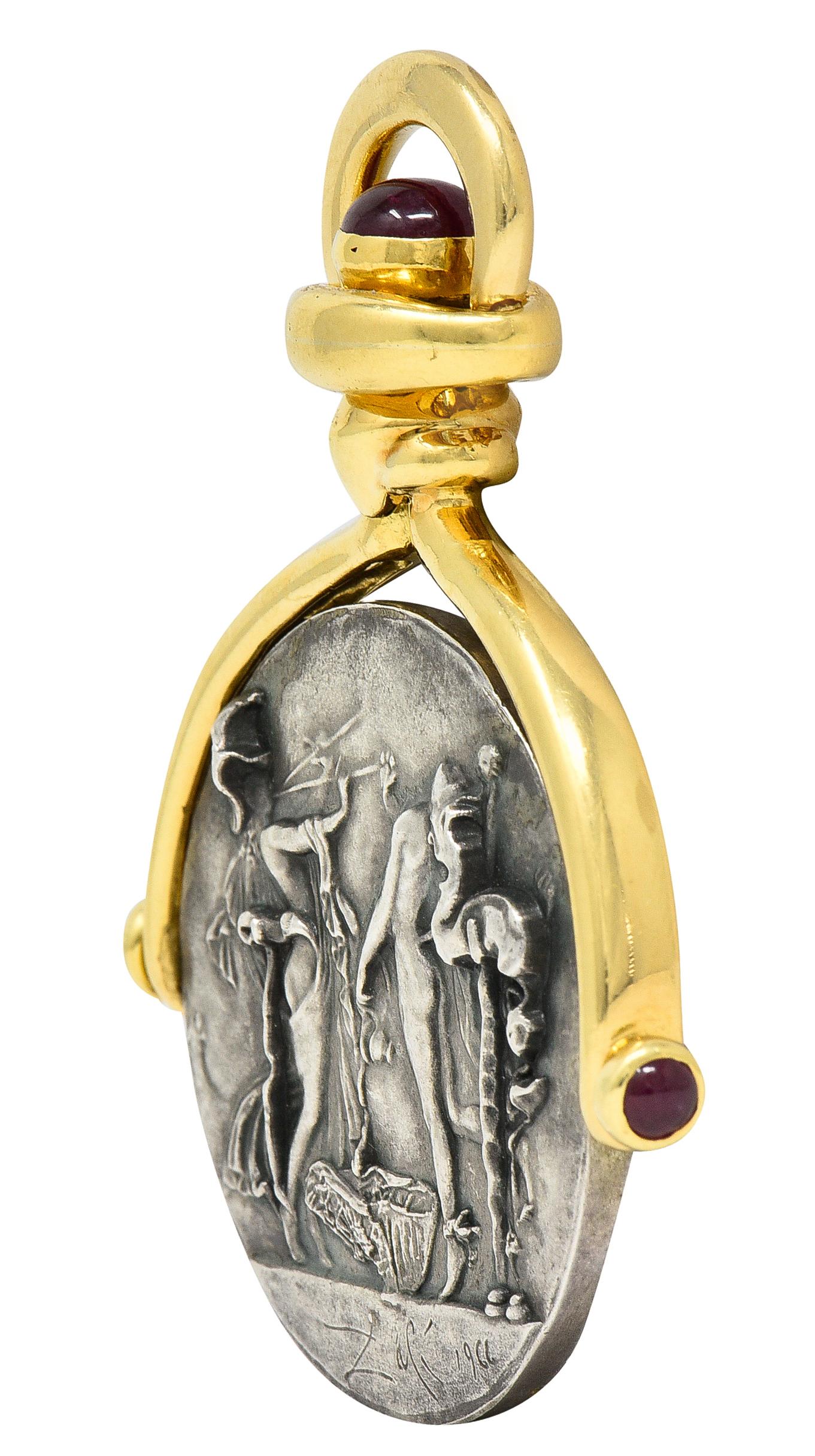 Salvador Dali Ruby 18 Karat Gold Silver Dionysus Athena Flip Coin Pendant 6