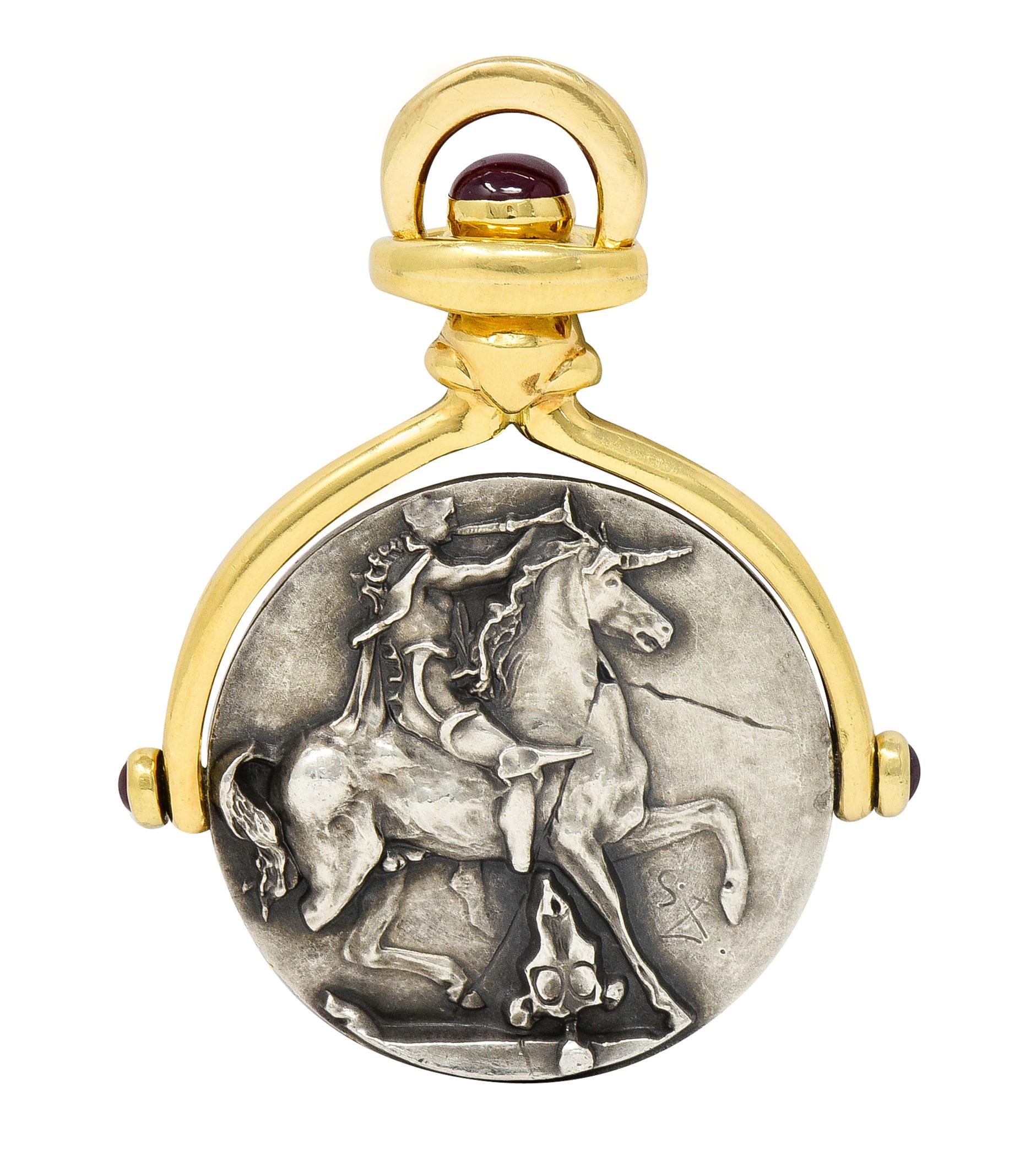 Salvador Dali Ruby 18 Karat Gold Silver Dionysus Athena Flip Coin Pendant 7