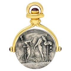 Salvador Dali Ruby 18 Karat Gold Silver Dionysus Athena Flip Coin Pendant