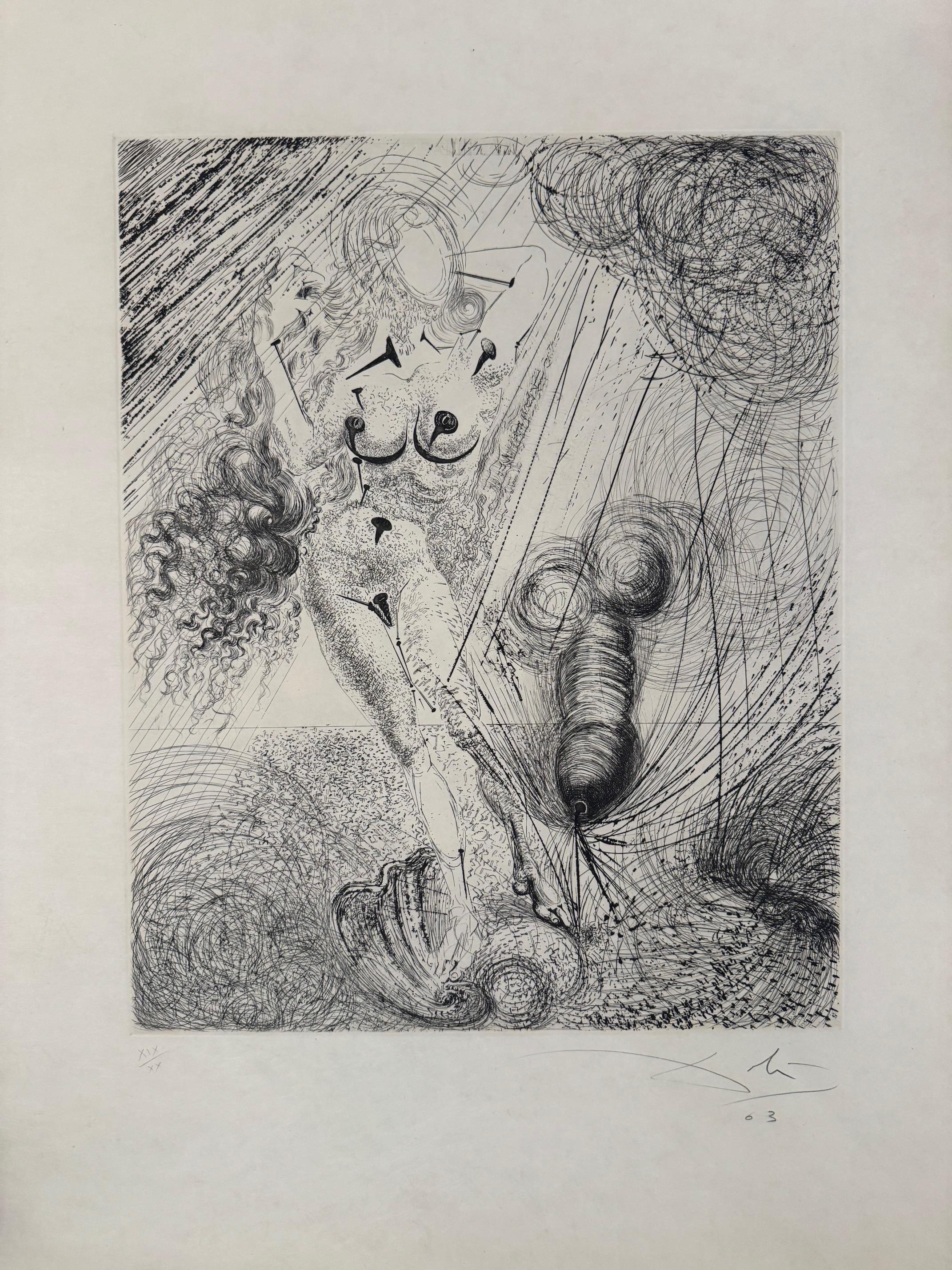 "Aphrodite" ist eine Original-Radierung aus dem Jahr 1963 von Salvador Dalí. Es ist auf handgeschöpftem Papier (Arches), original signiert und nummeriert.  Erstklassiger Zustand. XIX/XX. Wird ungerahmt geliefert. Zertifikat. Oeuvre Raisonnée: