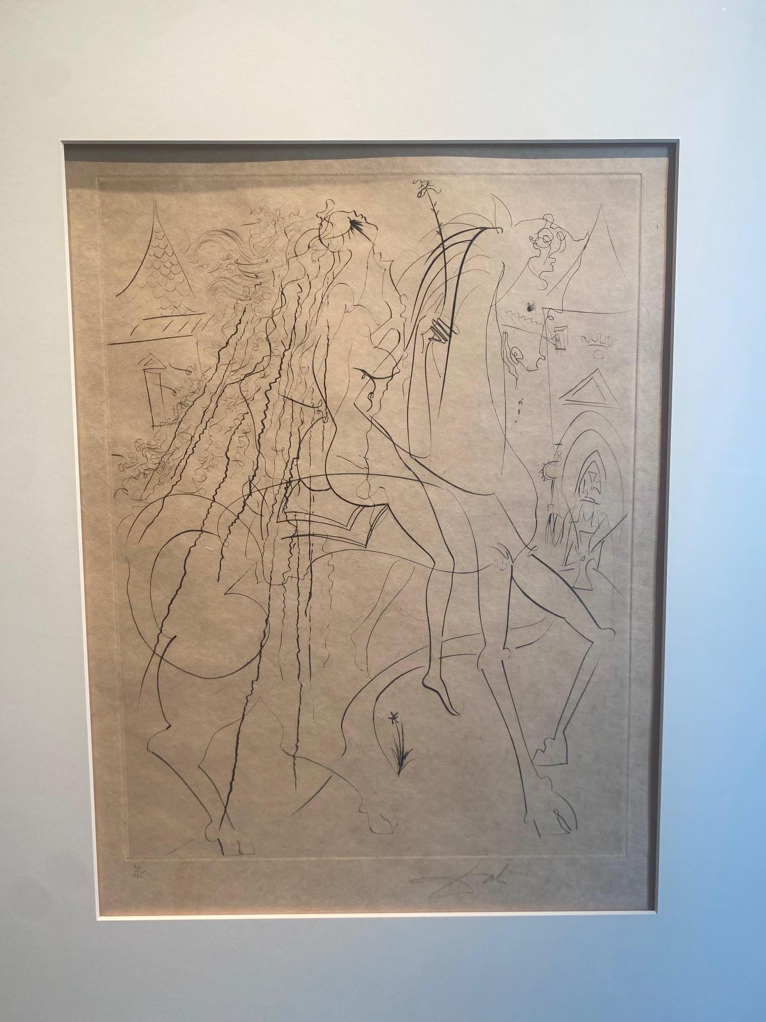 Lady Guidivar - original etching of nude female horse rider by Salvador Dalí For Sale 1