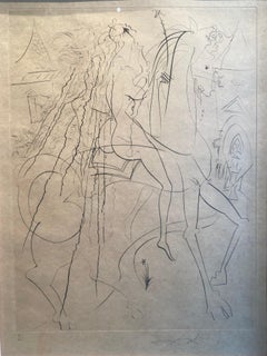 Lady Guidivar - gravure originale d'une cavalière nue par Salvador Dalí