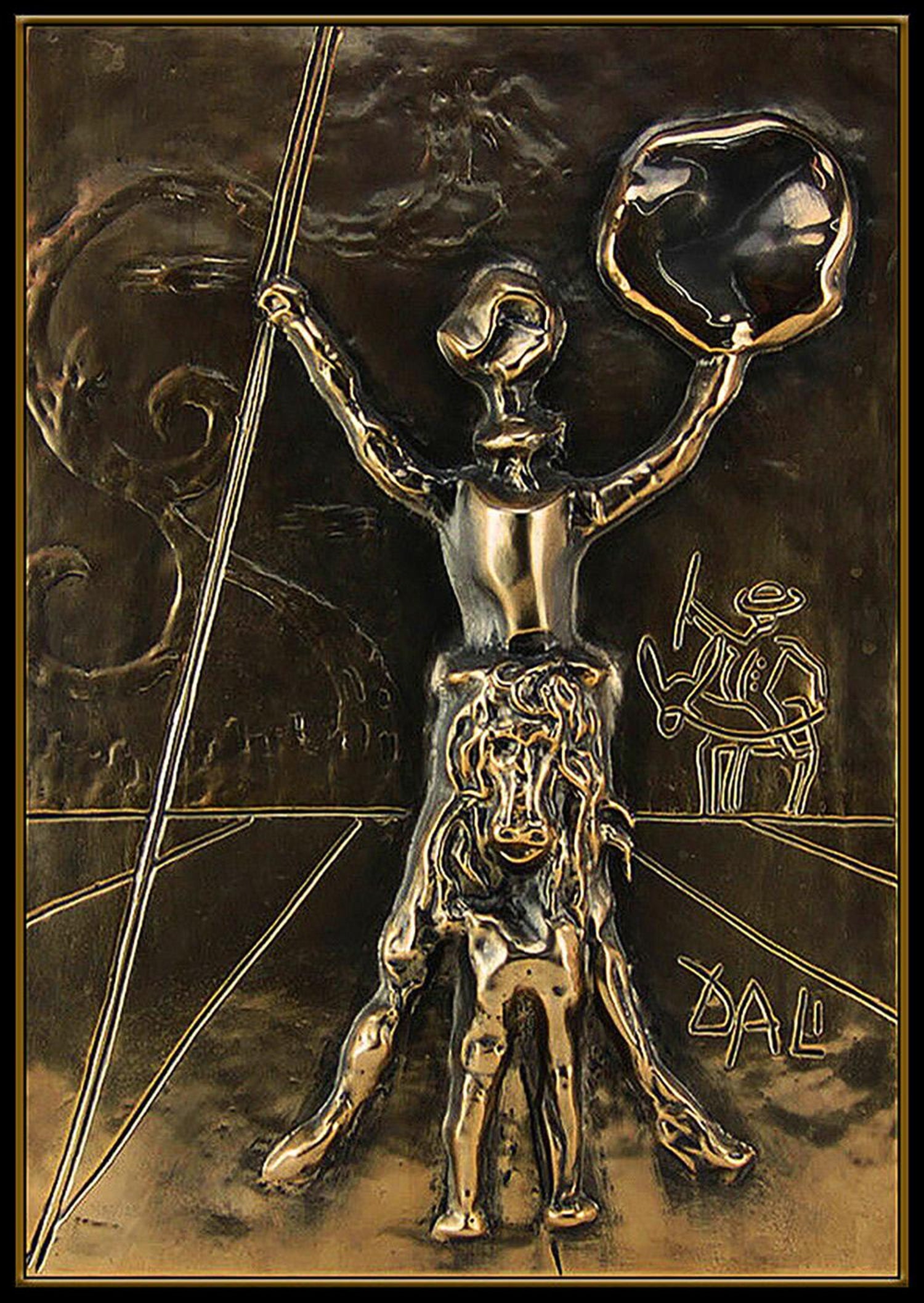 Salvador Dalí - Salvador Dali Bronze Wall Relief Sculpture Don Quixote Gold  Surreal Signed Art at 1stDibs