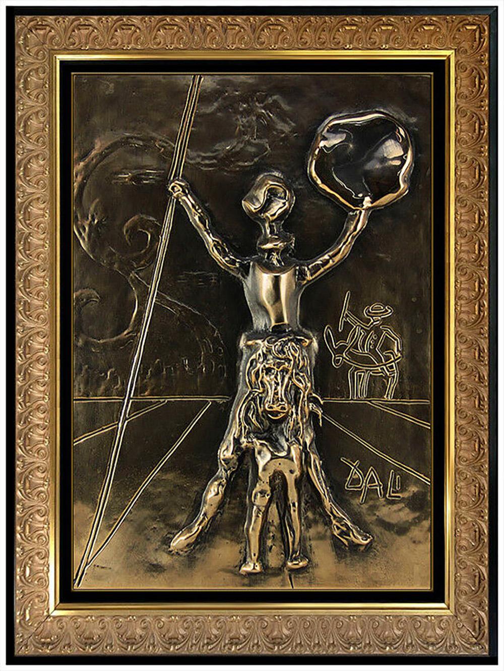 Salvador Dalí Figurative Sculpture - Salvador Dali Bronze Wall Relief Sculpture Don Quixote Gold Surreal Signed Art
