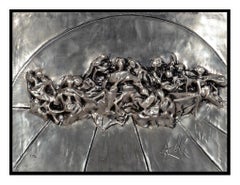 SALVADOR DALI Bronze Wall Relief SCULPTURE The Last Supper Signed SILVER Framed
