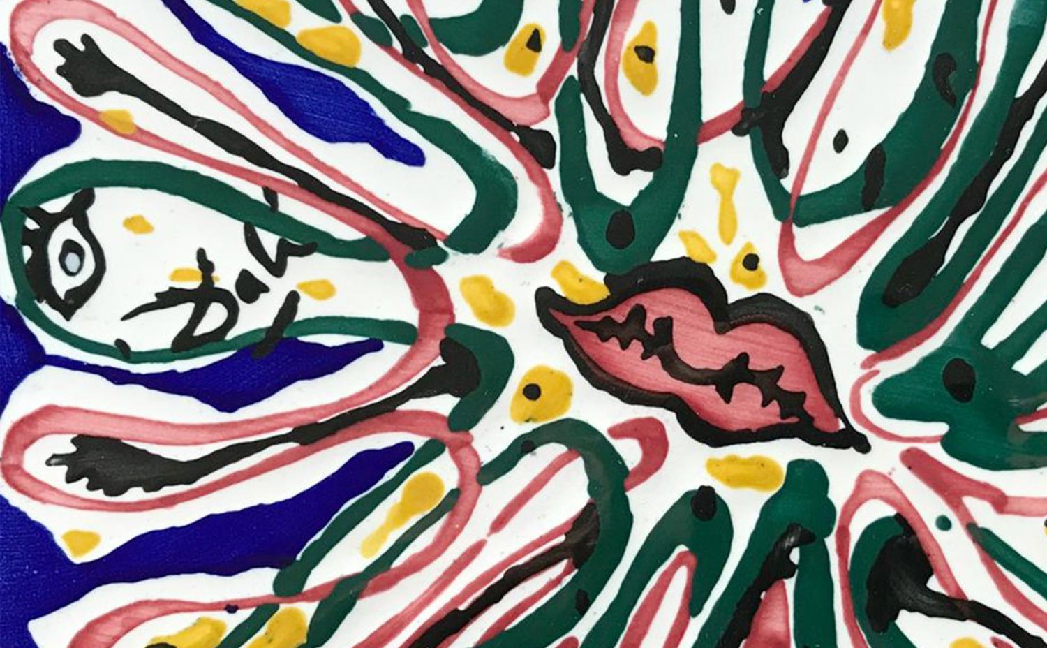 A rare 3 ceramic tiles designed by Salvador Dali in 1954. The tiles have been manufactured in the well known ceramics factory El Siglo in Ondra Castellon (Spain). El Siglo manufactures high quality tiles based on old traditions since 1897. The used