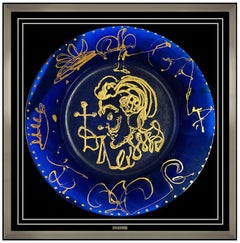 Salvador Dali Daum Blue Pate De Verre Plate Signed Triomphale Surreal Artwork