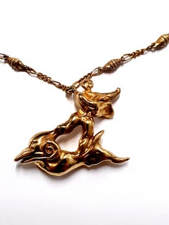 Salvador Dali - The Man and the Dolphin - Signed Gold Necklace